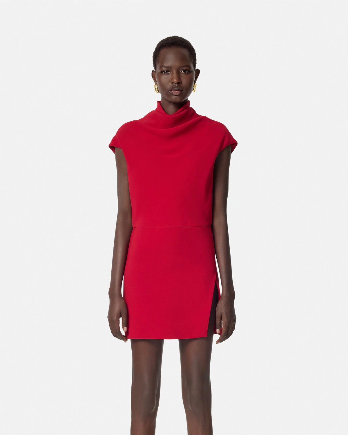 Cady Draped-Neck Slit Mini Dress - 4