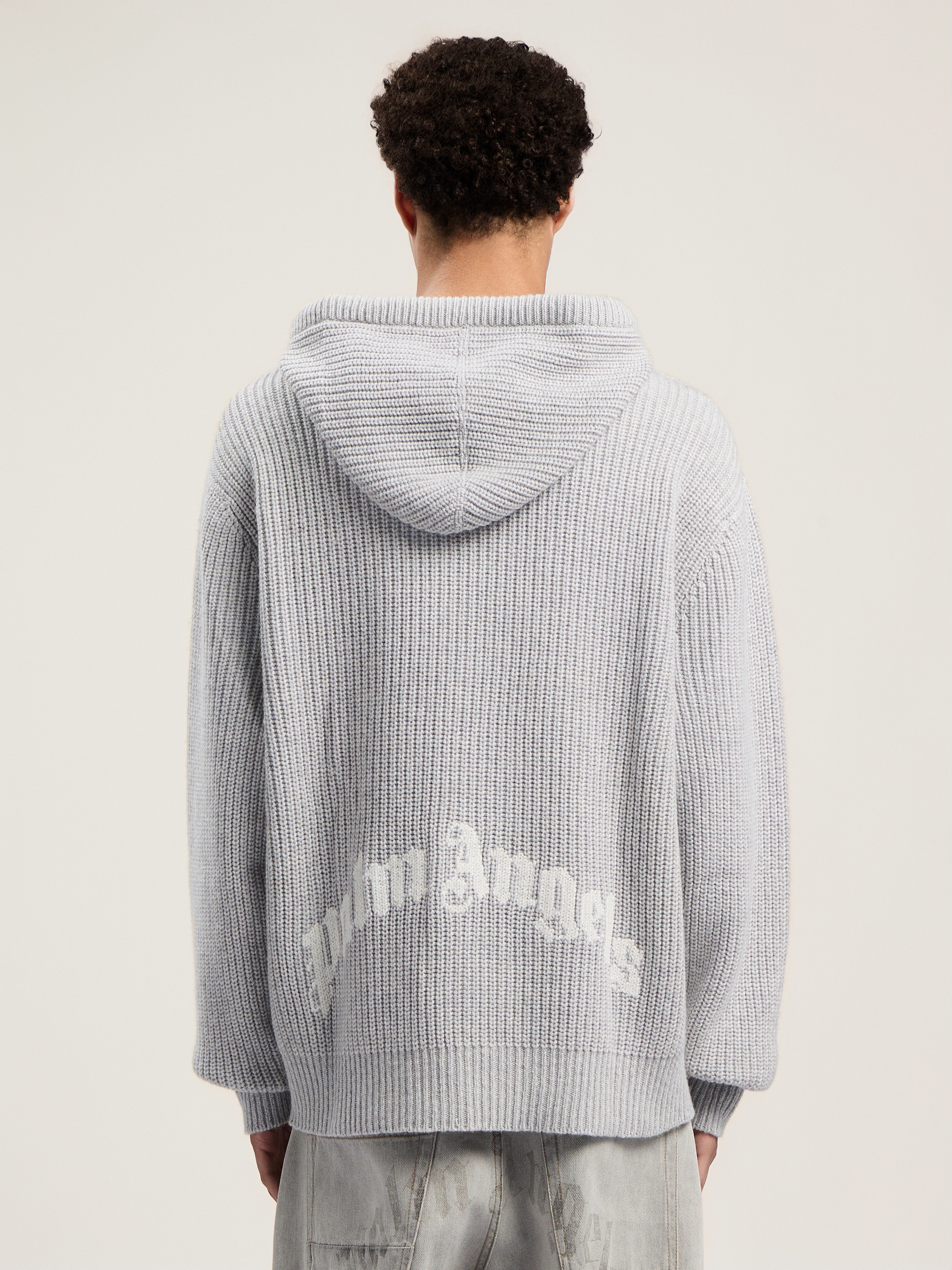 Curved Logo Rib Knit Hoodie - 4
