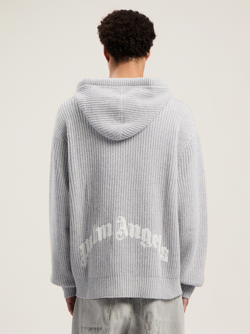 Curved Logo Rib Knit Hoodie 4