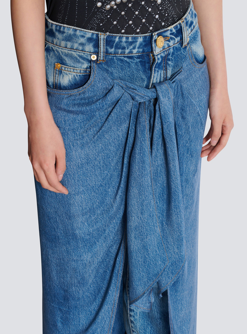 Denim jeans with draped skirt 6