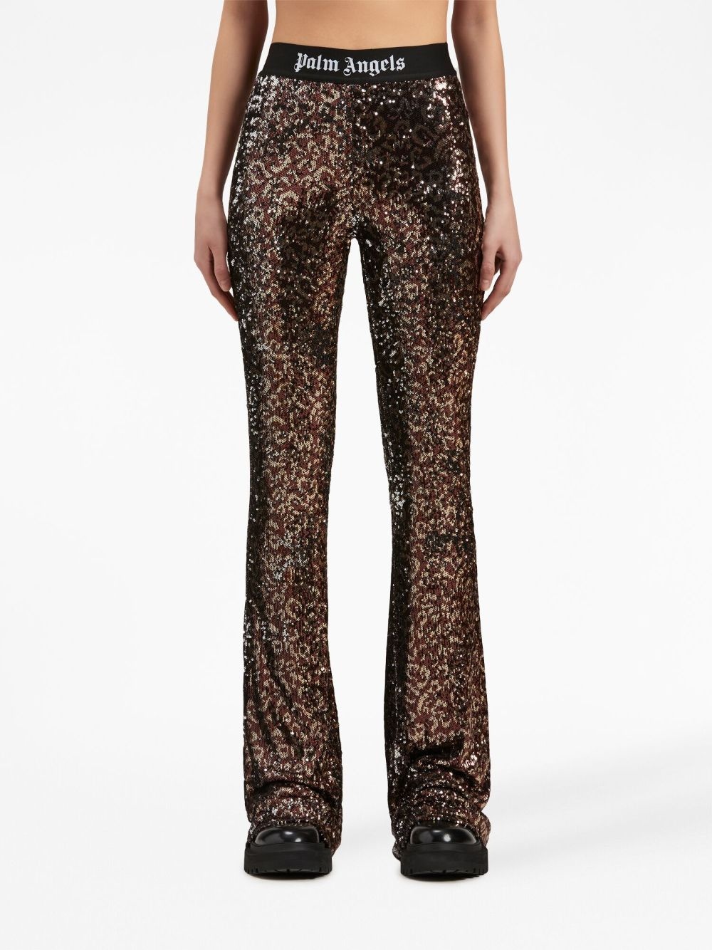 logo-tape sequin flared trousers - 3