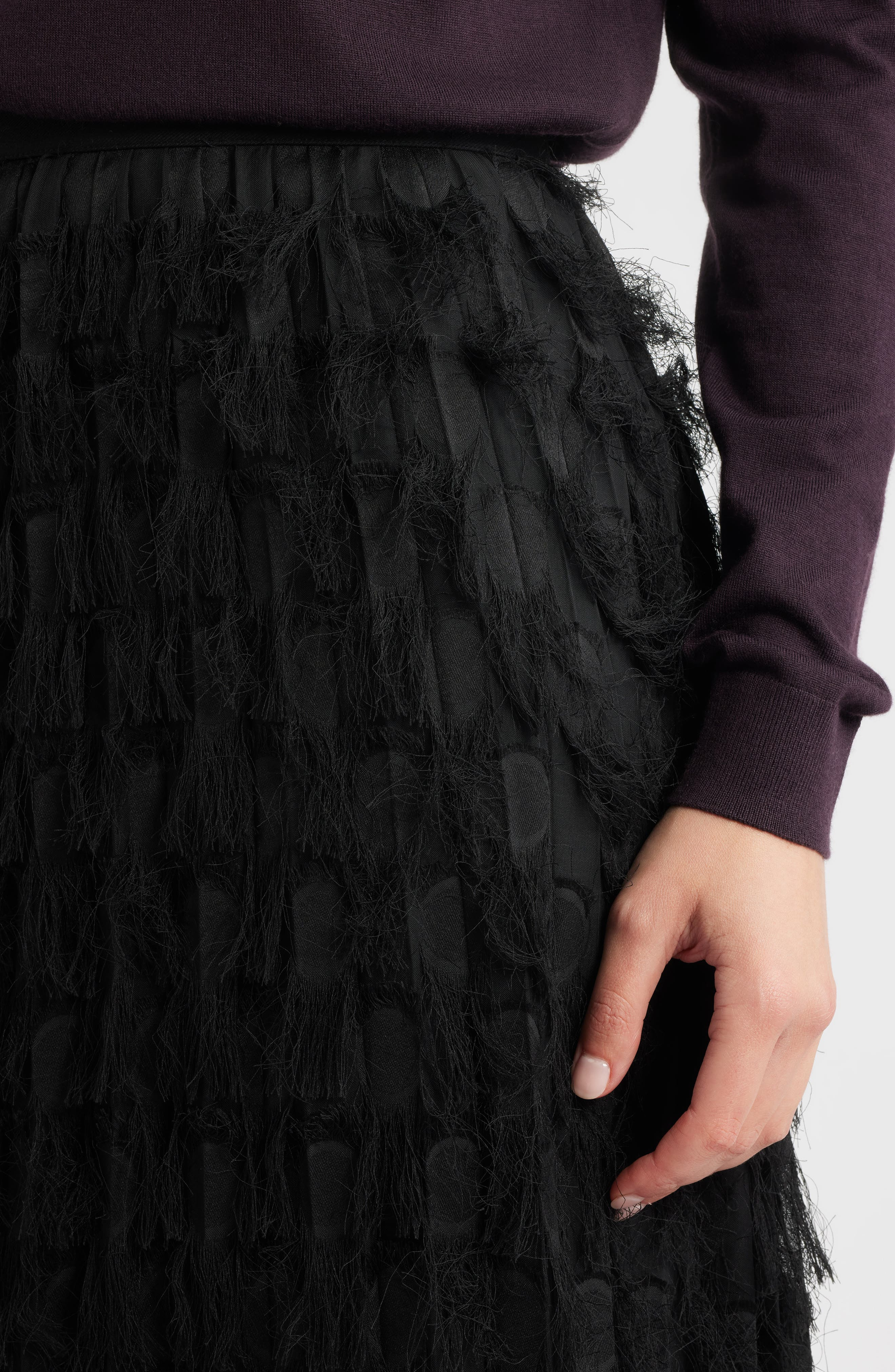 BOSS Vodia Fringe Detail Midi Skirt in Black at Nordstrom - 4