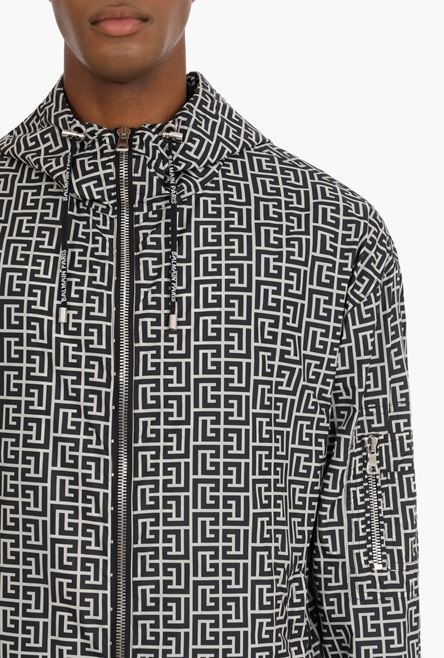 Bicolor ivory and black hooded jacket with Balmain monogram - 6