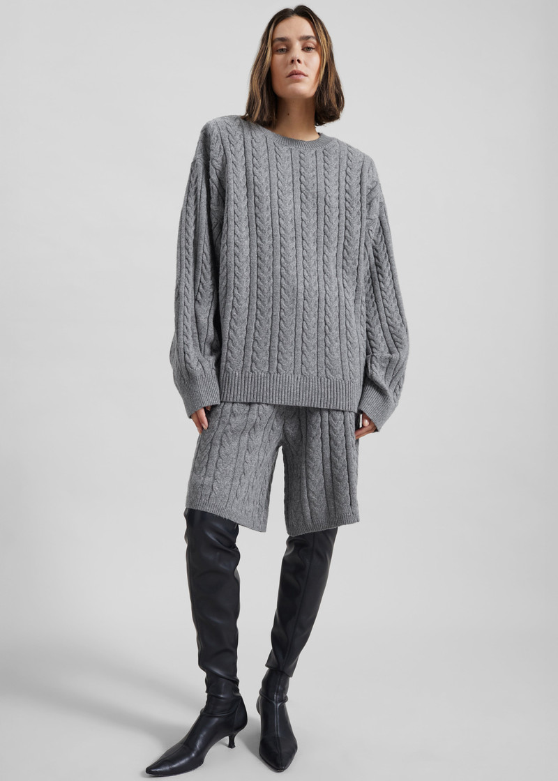 Karmoy Cable Knit Padded Sweater - Grey 5