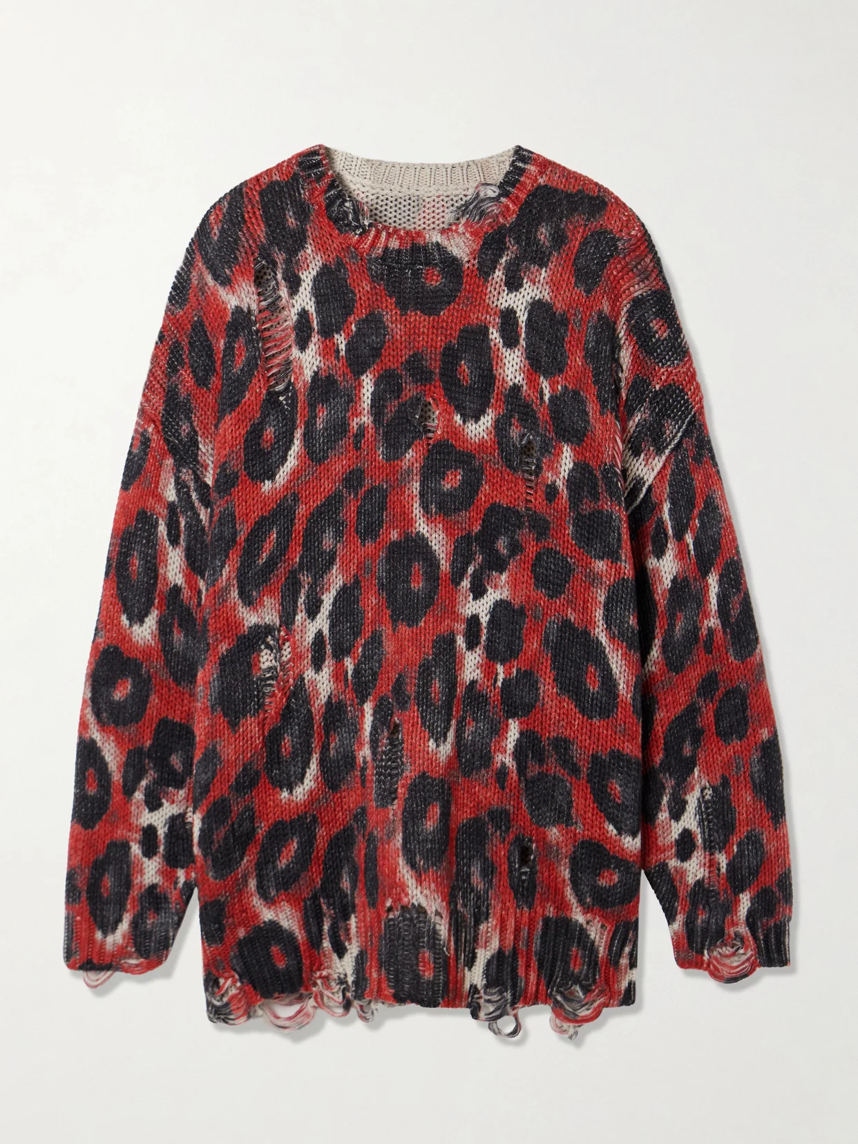 Distressed Leopard-print Cotton Sweater - 1