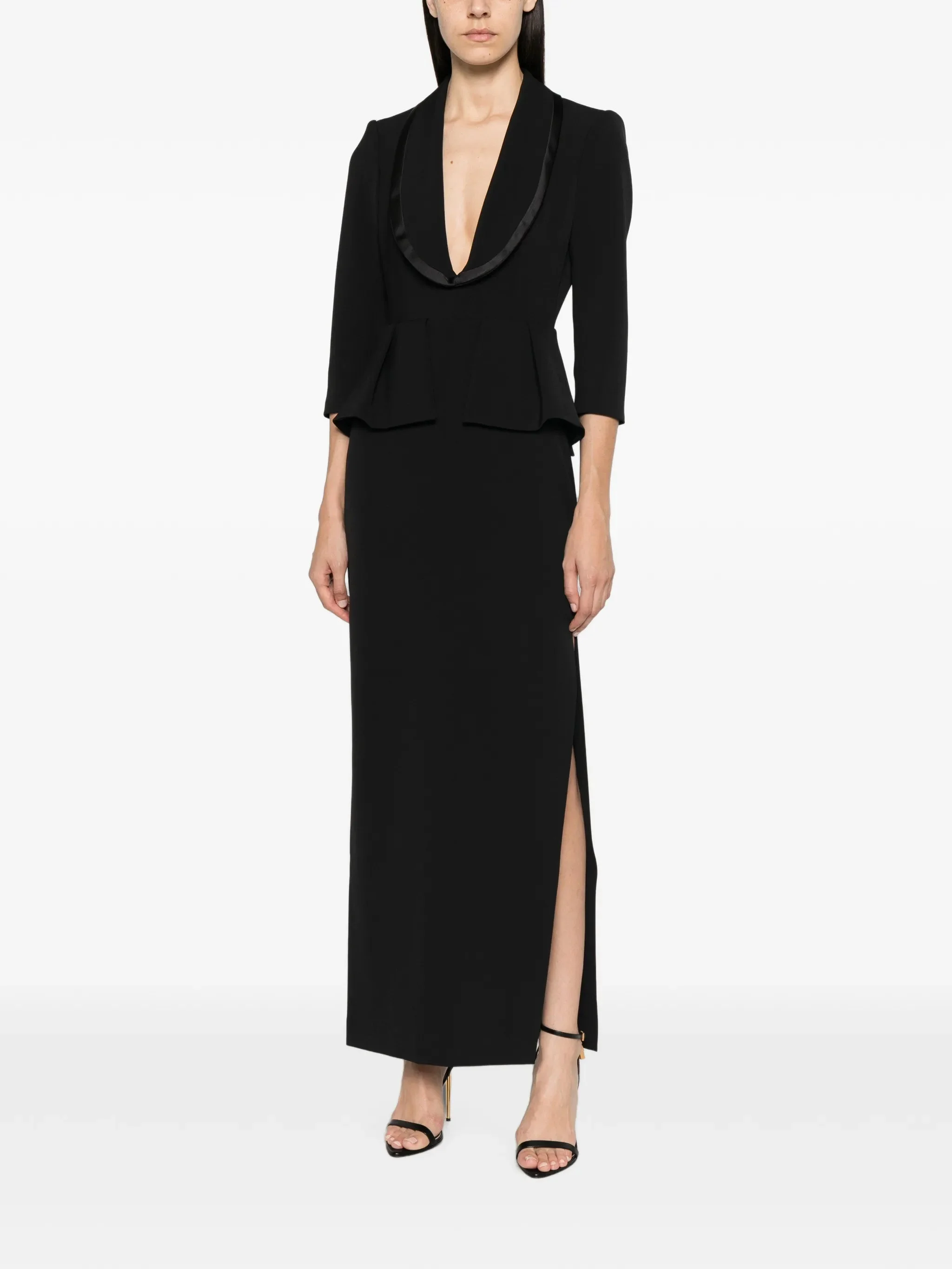 Elisabetta Franchi Peplum-waist Shawl-lapel Dress - 1