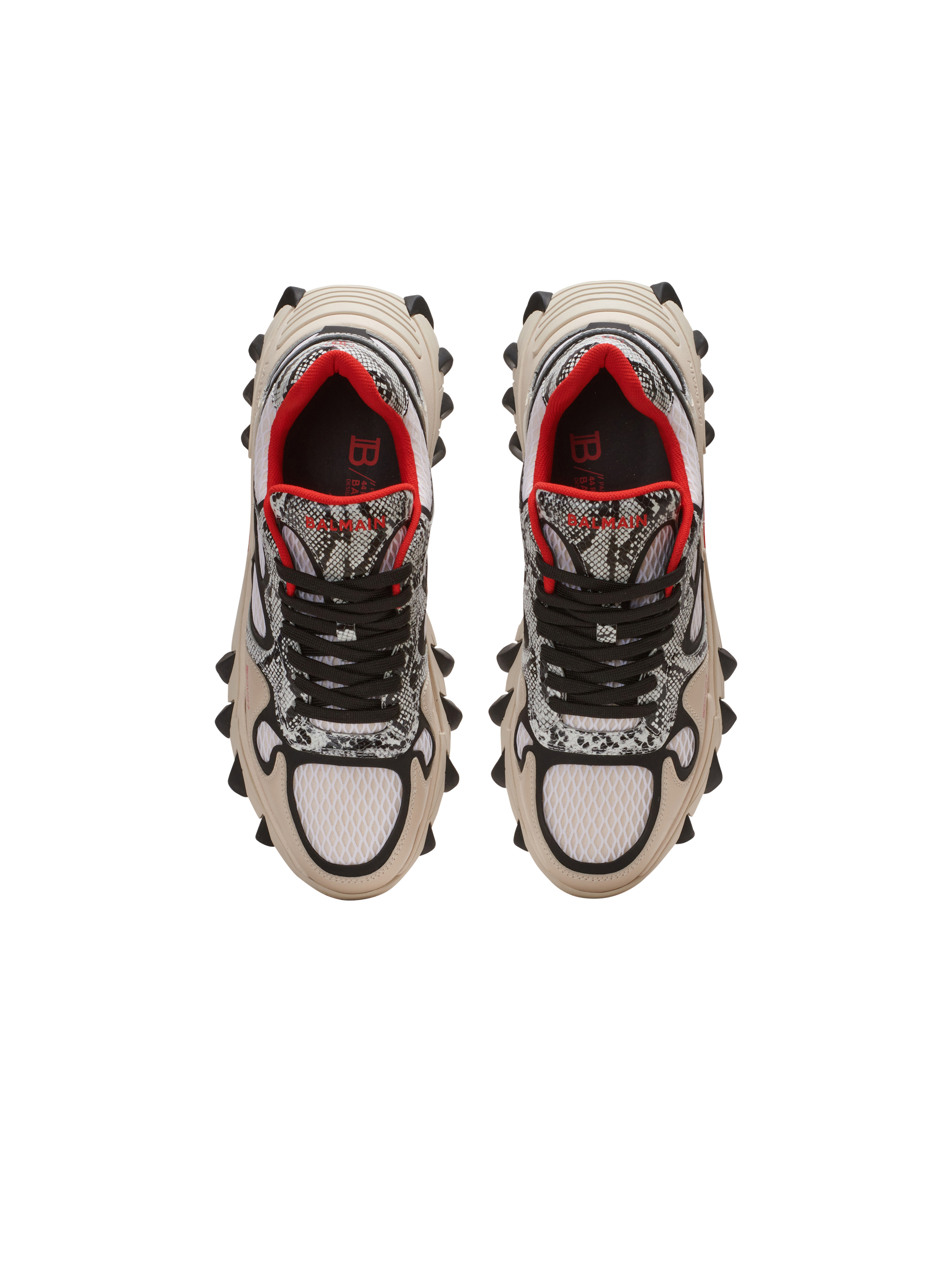B-East mesh and snakeskin-effect leather trainers - 3