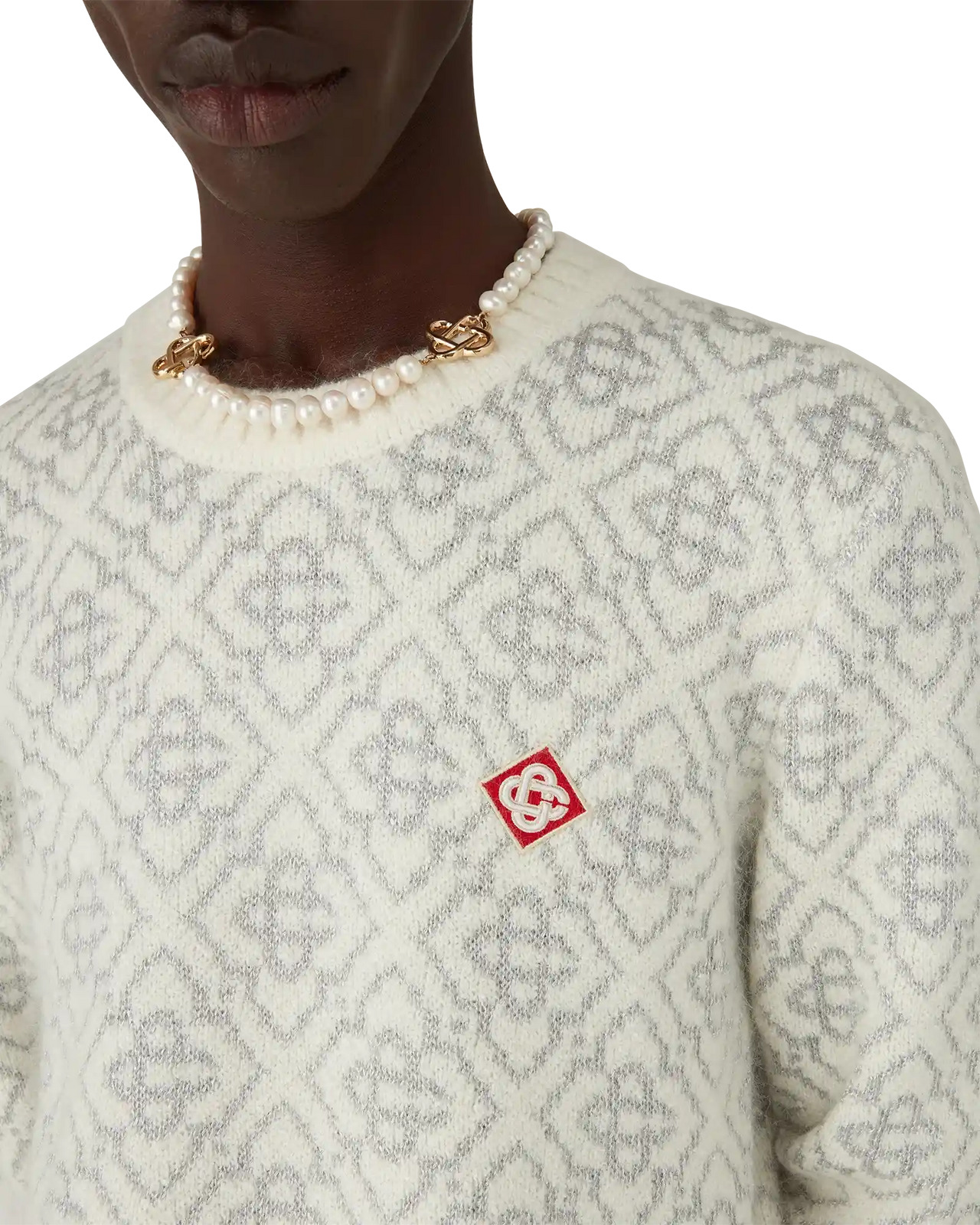Silver Monogram Mohair Blend Crew Neck | Casablanca Paris - 5