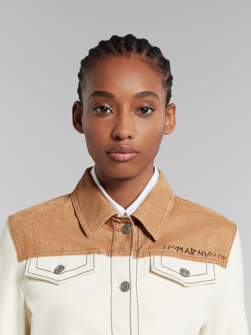 ECRU BIO DENIM TRUCKER JACKET WITH CONTRAST YOKE - 4