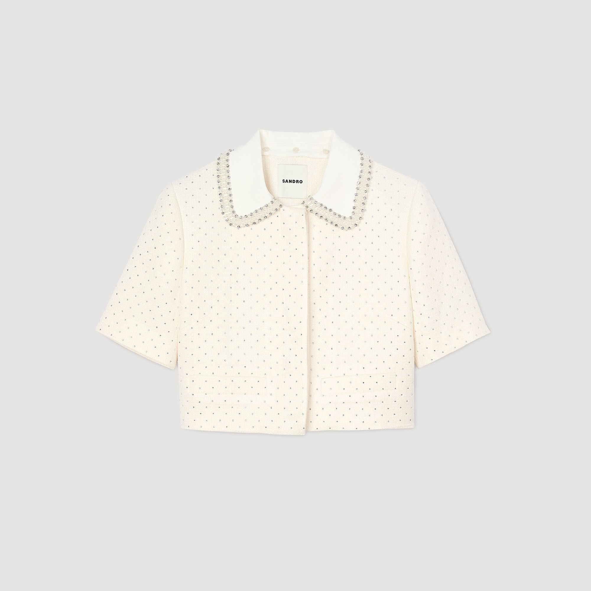 SHORT-SLEEVED RHINESTONE JACKET - 6
