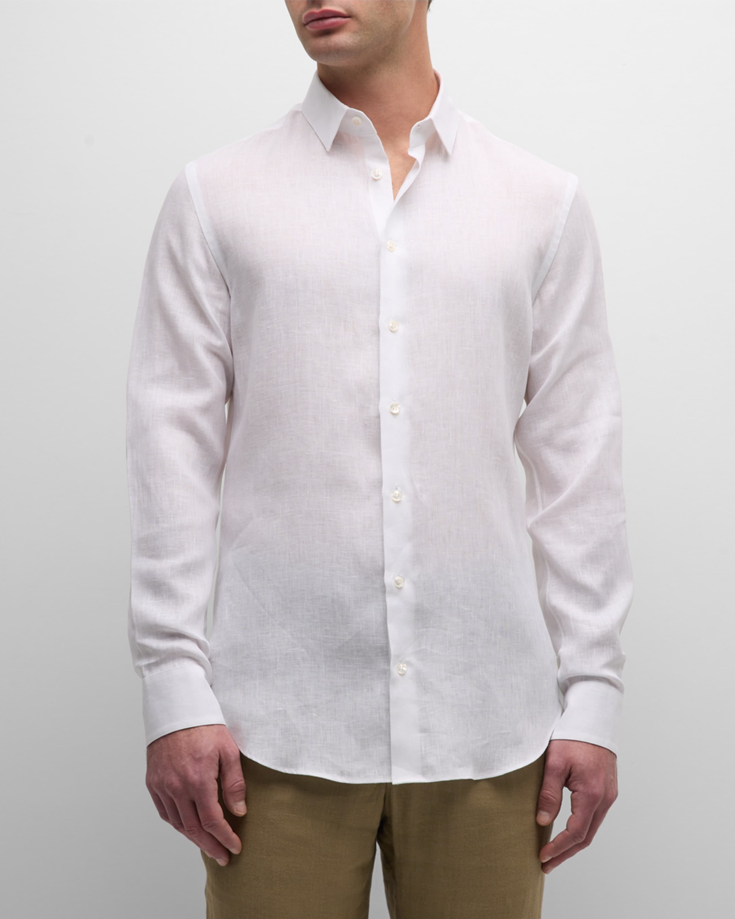 Men's Solid Linen Sport Shirt - 2