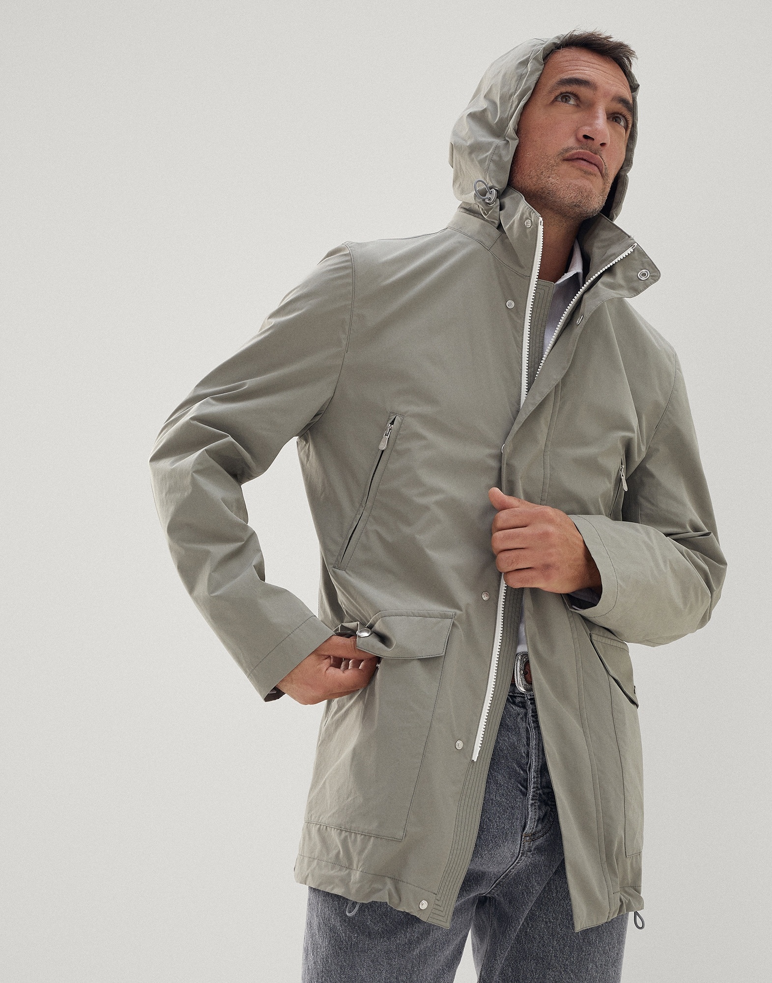 Water-resistant microfiber parka with detachable hood - 4