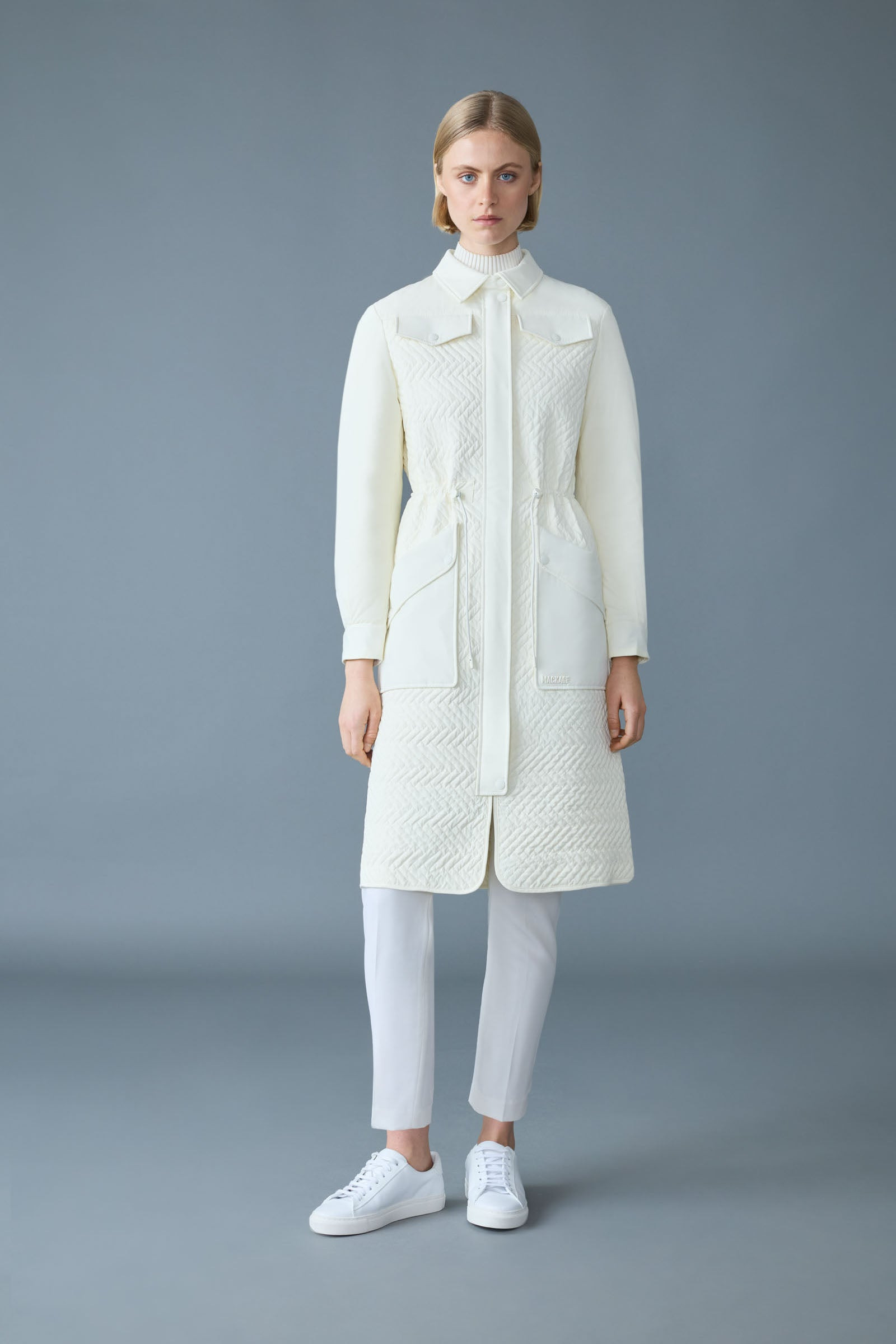 NAOLIN Long Down Coat with Chevron Quilt - 2