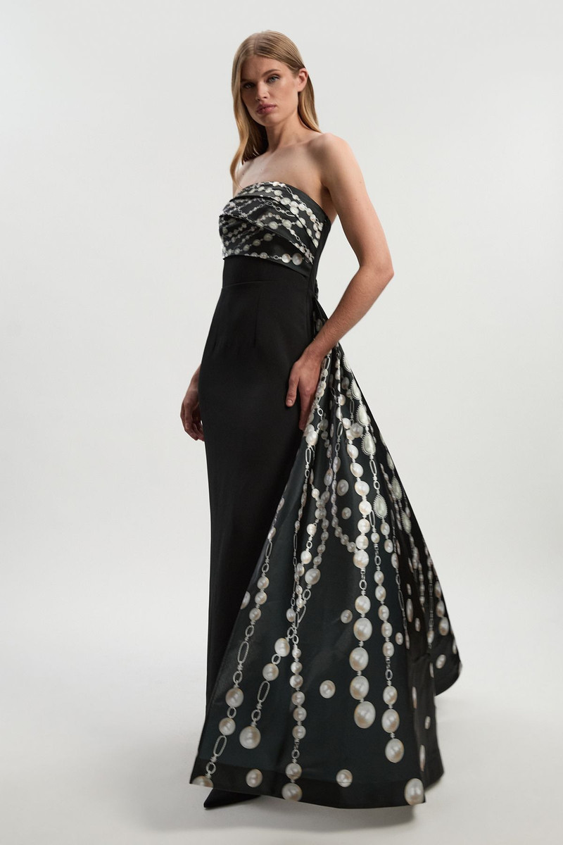 Archive Collection - Petite Pearl Chain Print Corset Maxi Dress 1