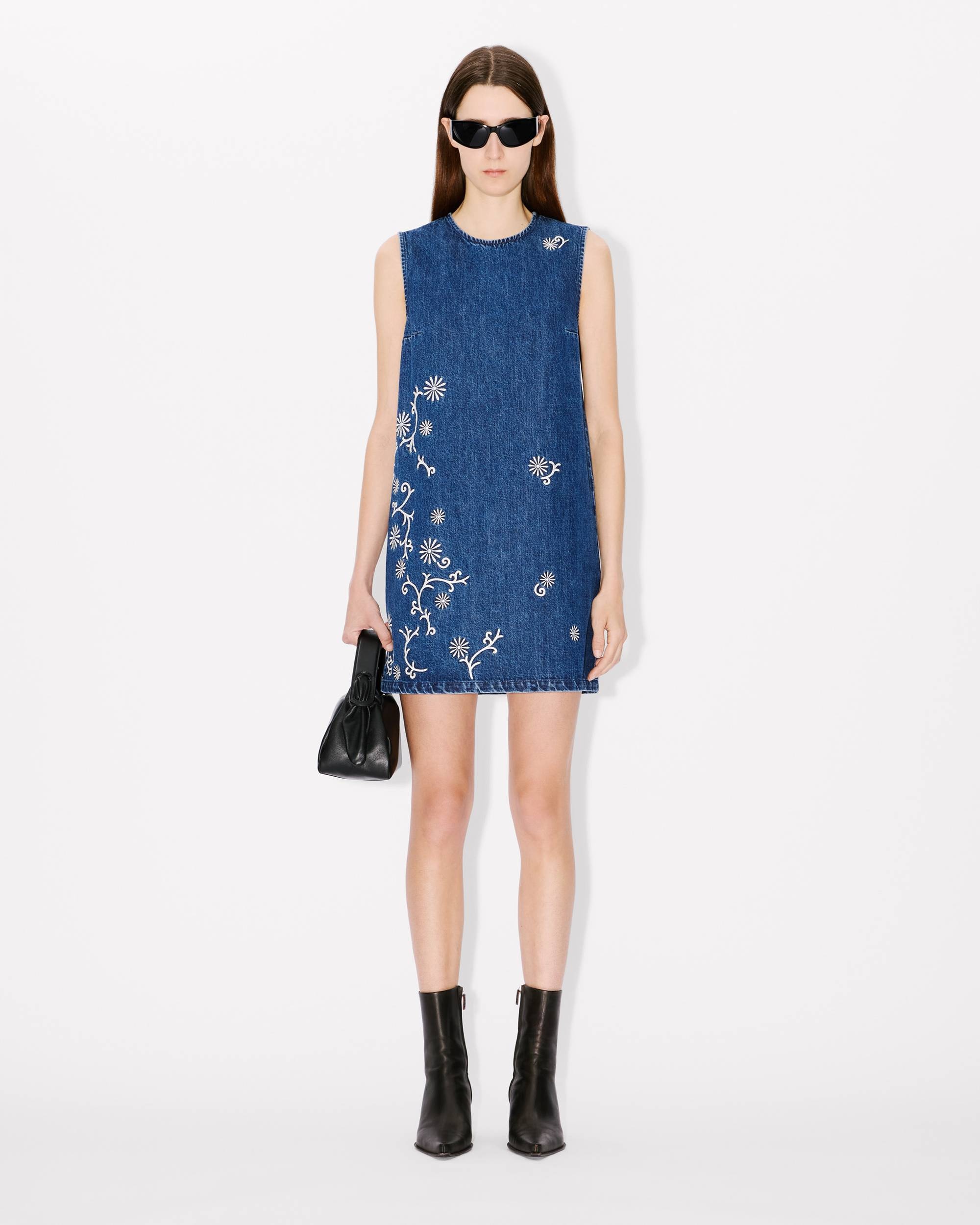 'KENZO Marguerite' embroidered short dress in japanese denim - 3