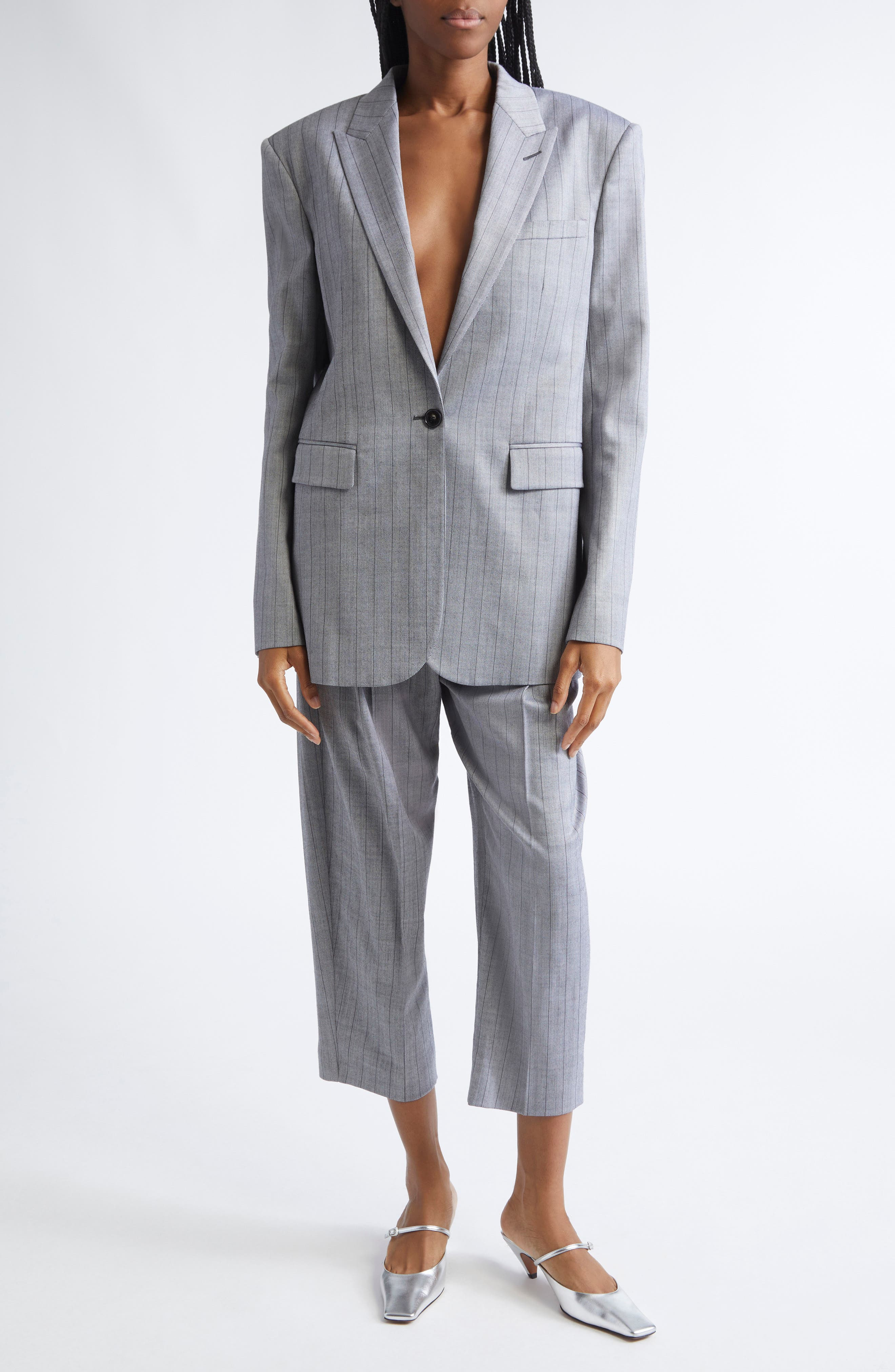 Stella McCartney Pinstripe Single Breasted Stretch Wool Jacket in Grey at Nordstrom - 2