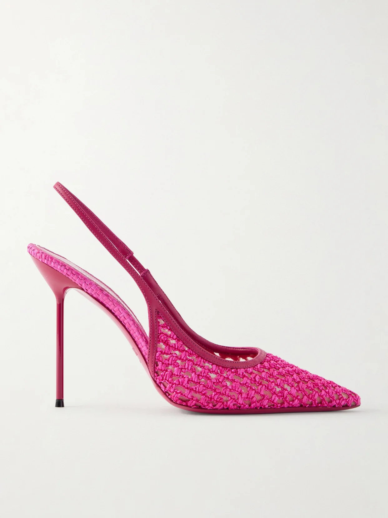 Lidia Leather-trimmed Straw Slingback Pumps - 1