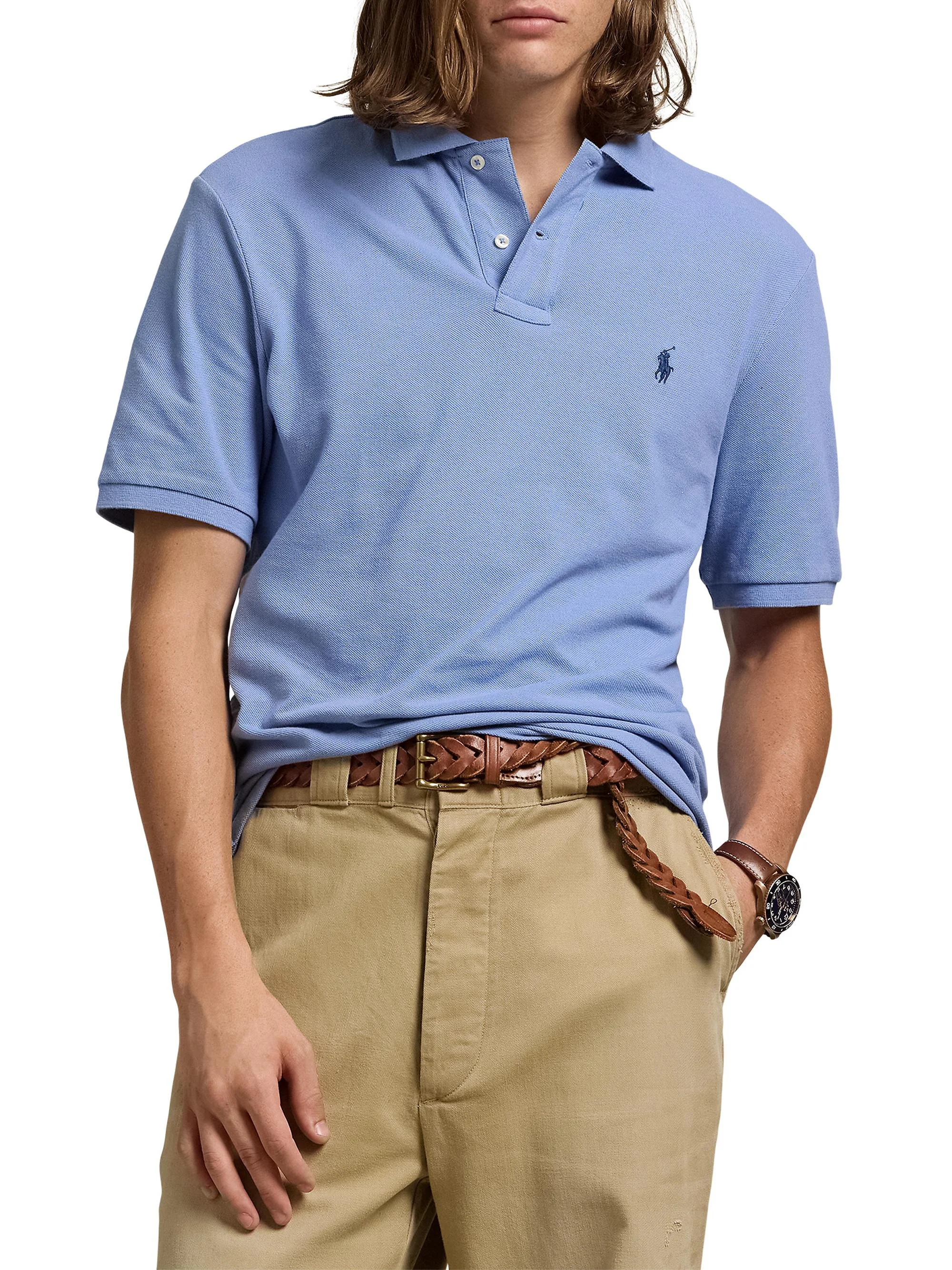 Men's Basic Custom Slim-Fit Mesh Polo Shirt - Campus Blue - 1