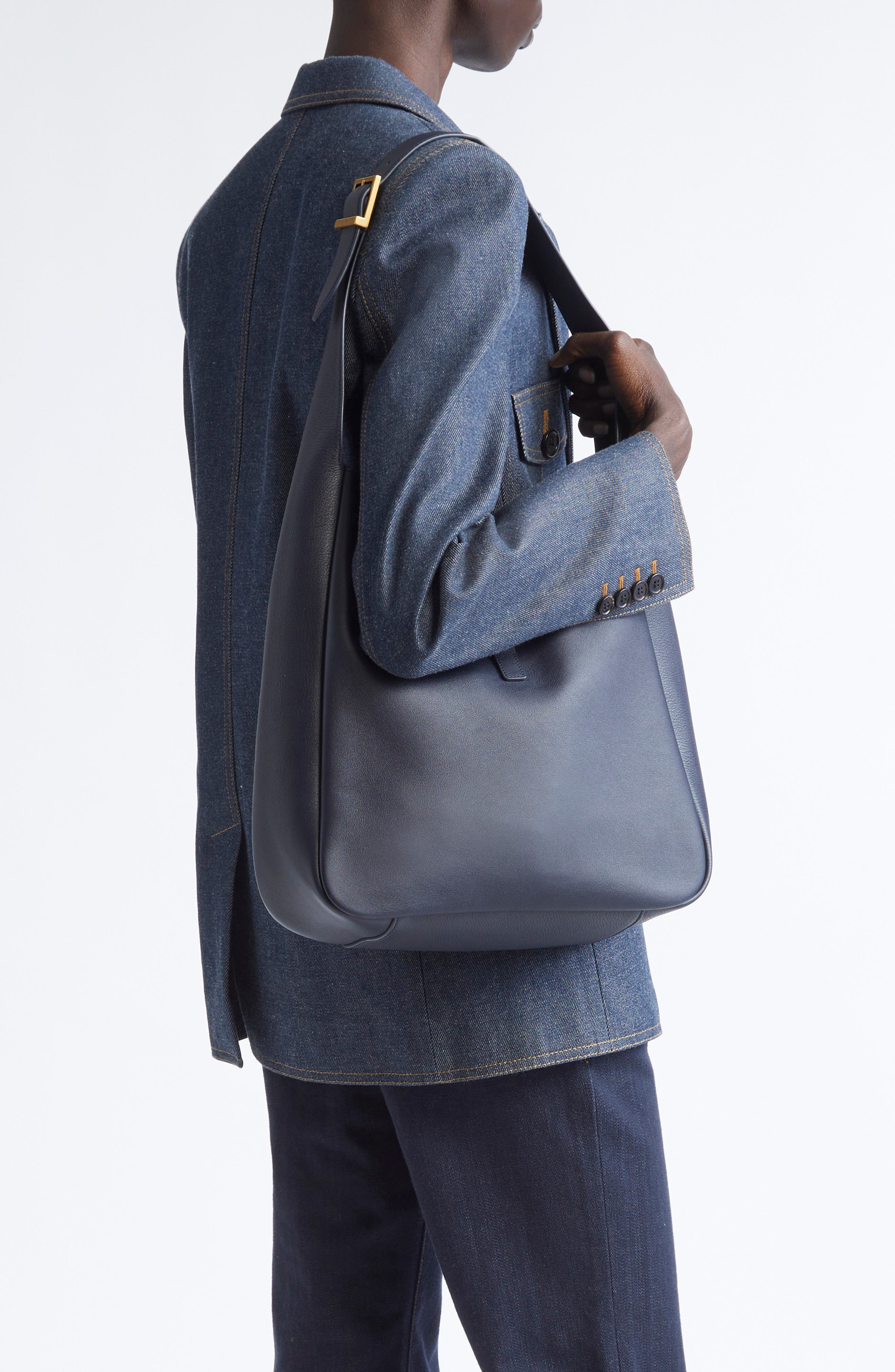 Saint Laurent Large Le 5 À 7 Leather Hobo Bag in Bleu Abysse at Nordstrom - 2