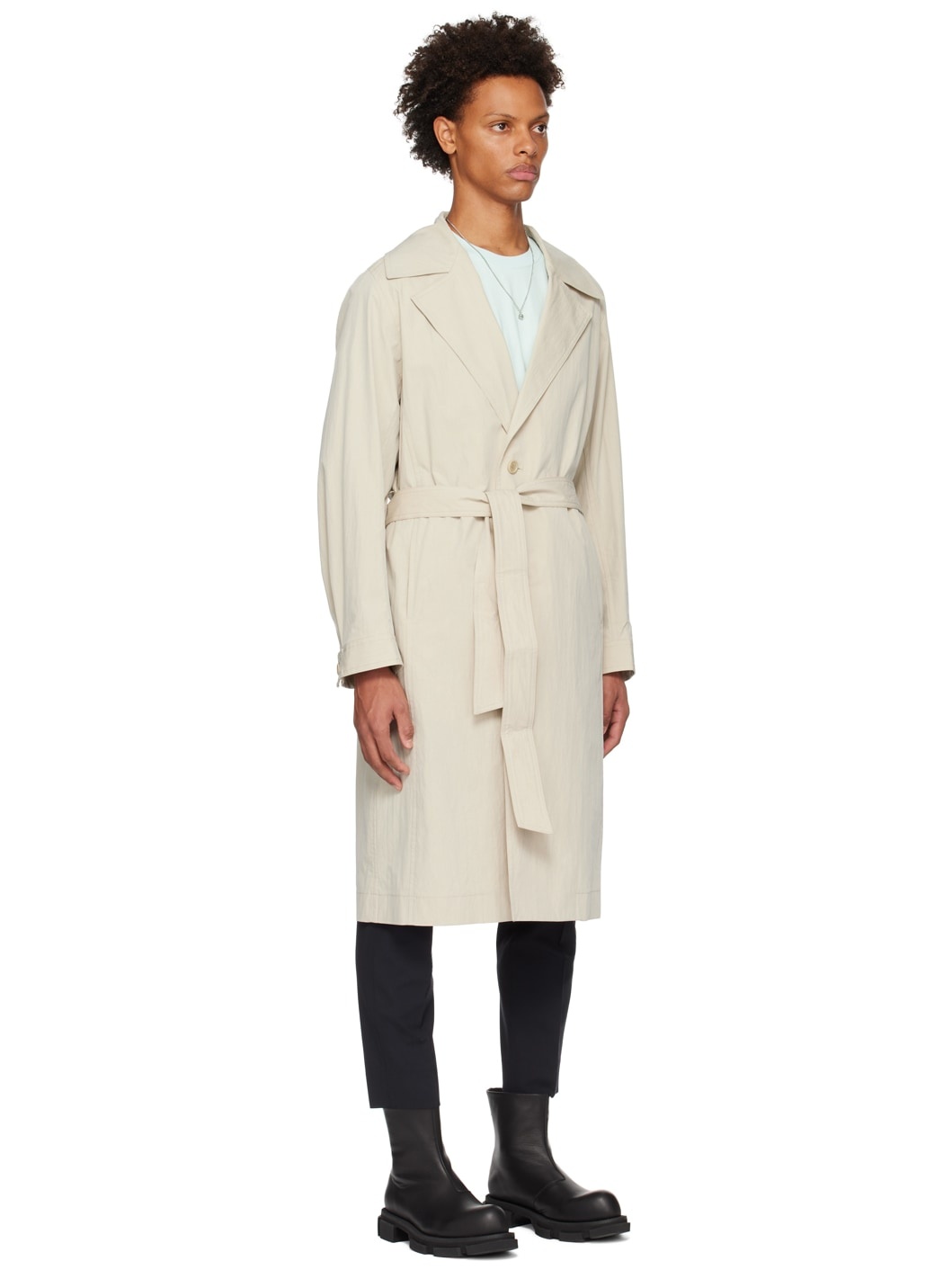 Beige Single-Breasted Trench Coat - 2