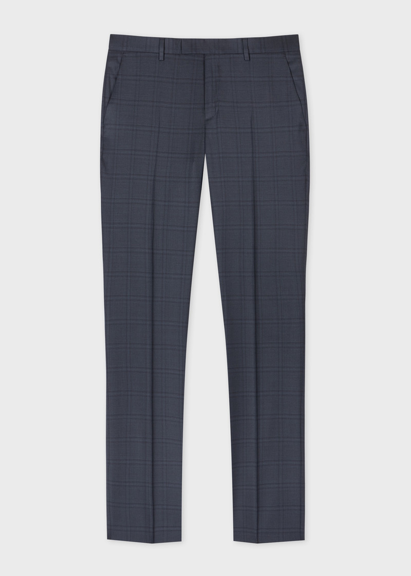 Tapered-Fit Navy Check Wool Trousers 1