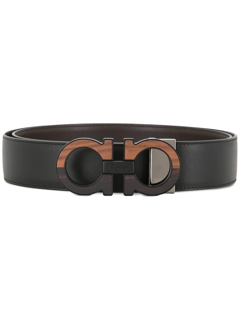 wood-effect leather belt - 1