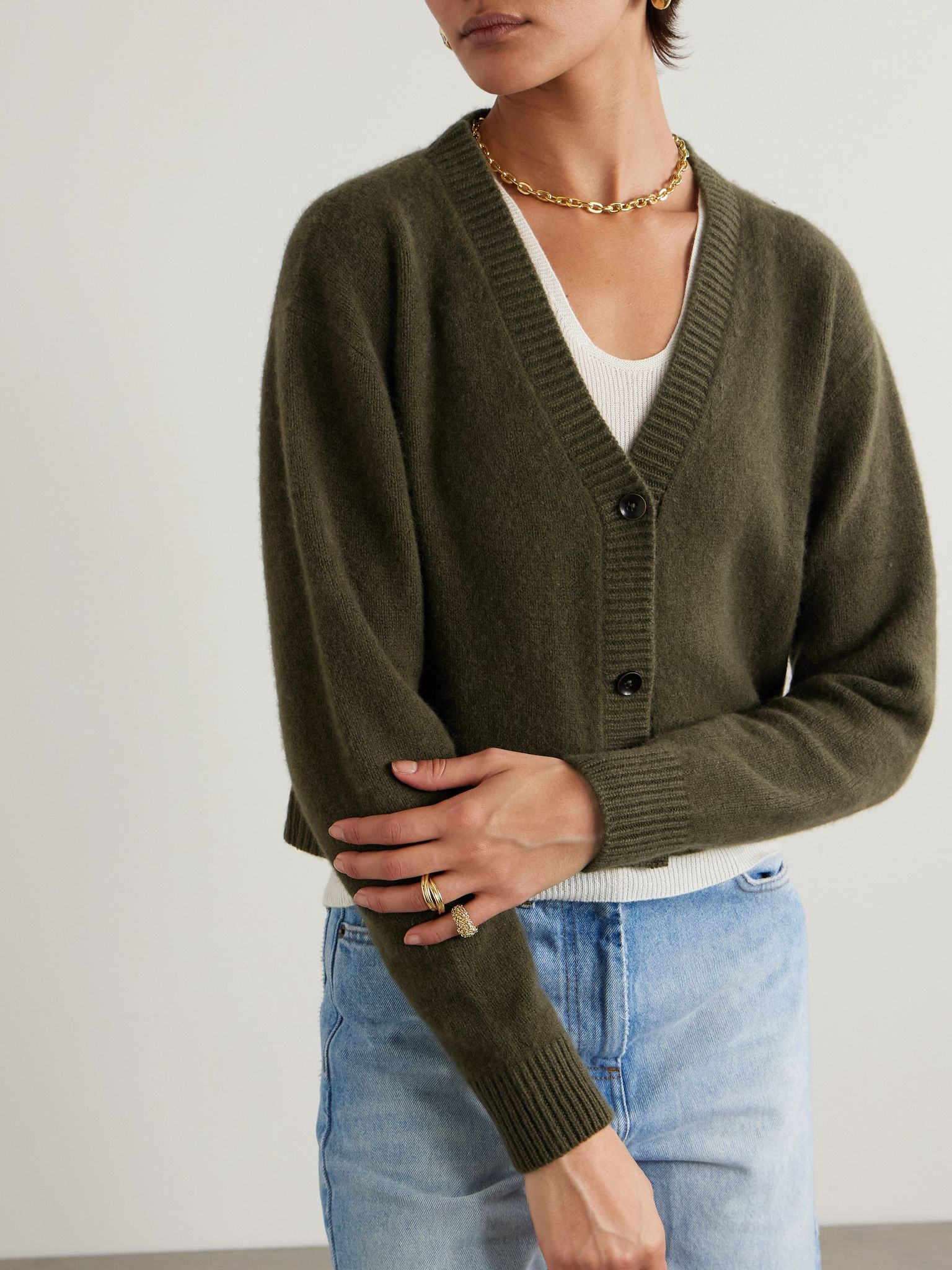 Cashmere cropped cardigan Green - 3