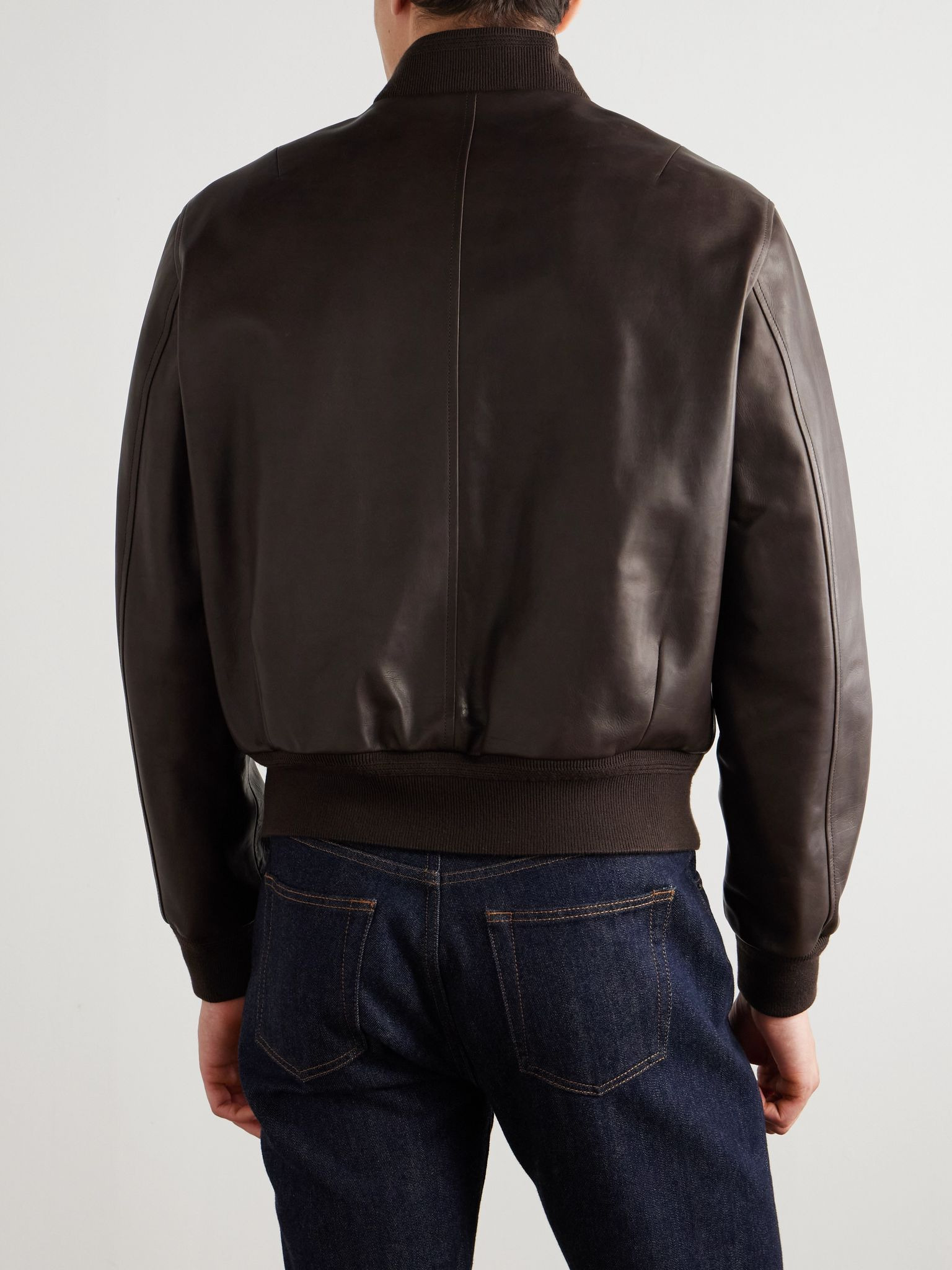 Leather Bomber Jacket Brown - 3