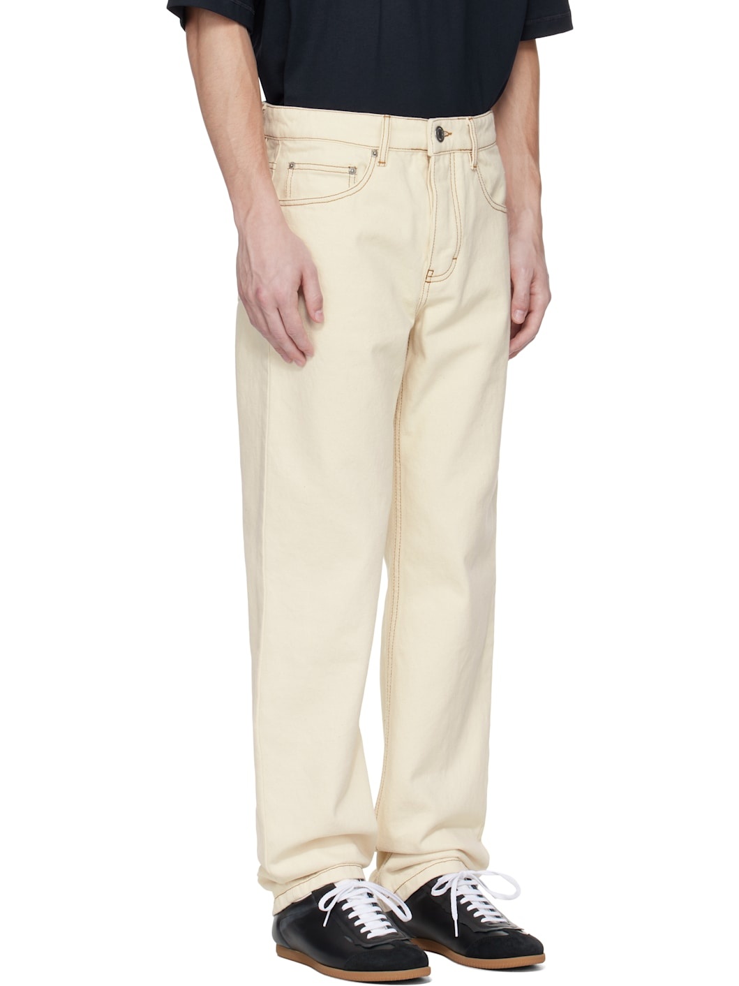 Beige Cotton Classic Fit Jeans - 2