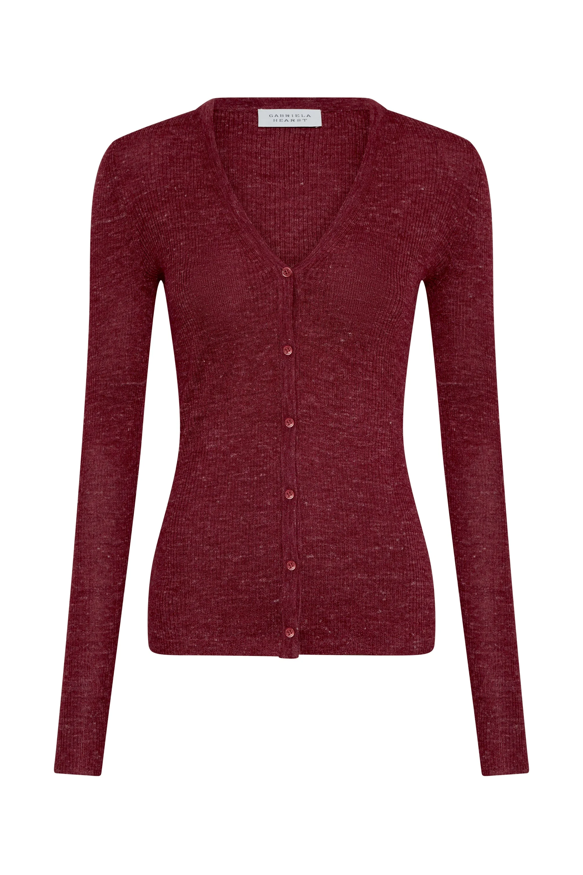 Aiste Knit Cardigan in Bordeaux Cashmere Silk with Hemp - 1