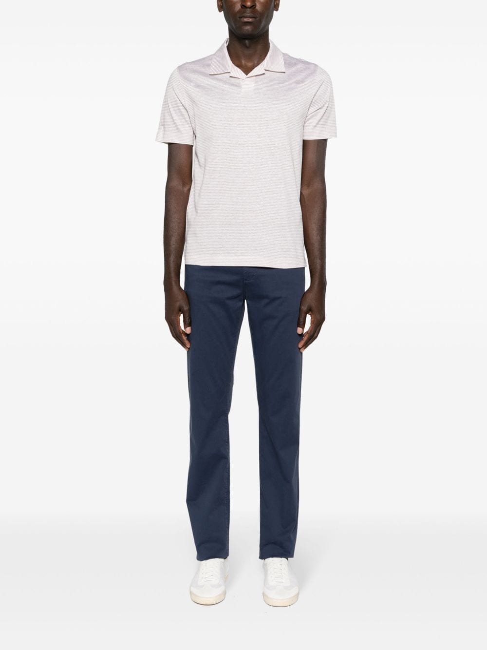striped linen blend polo shirt - 2