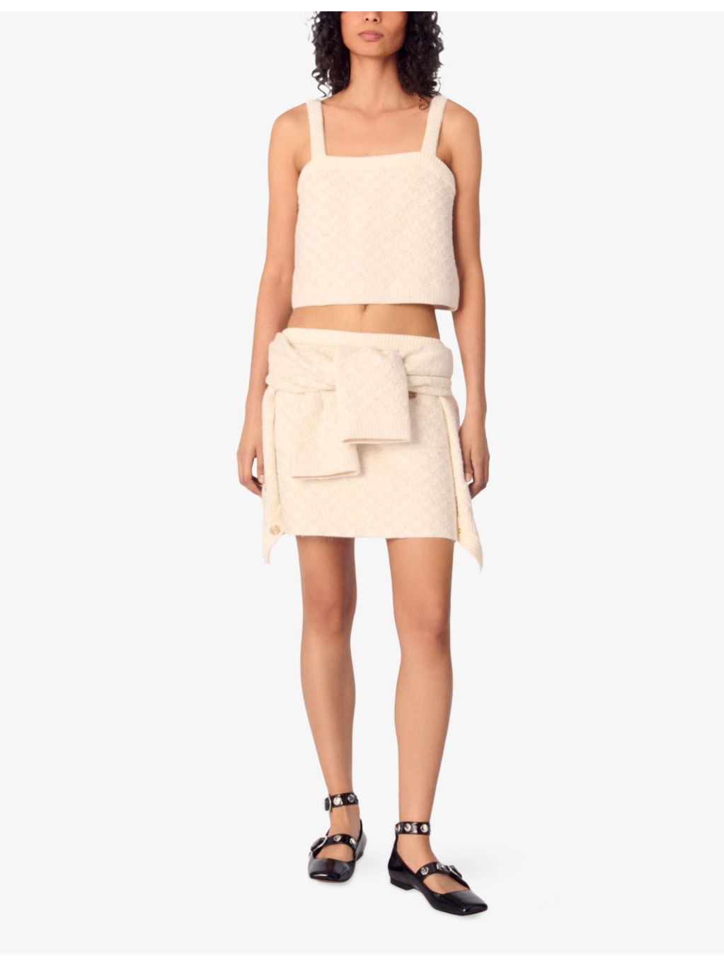 Tweed-Pattern Cropped Knitted Top - 2