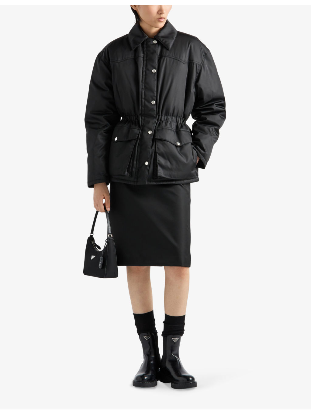 Re-Nylon triangle-logo drawstring-waist shell-down jacket - 2