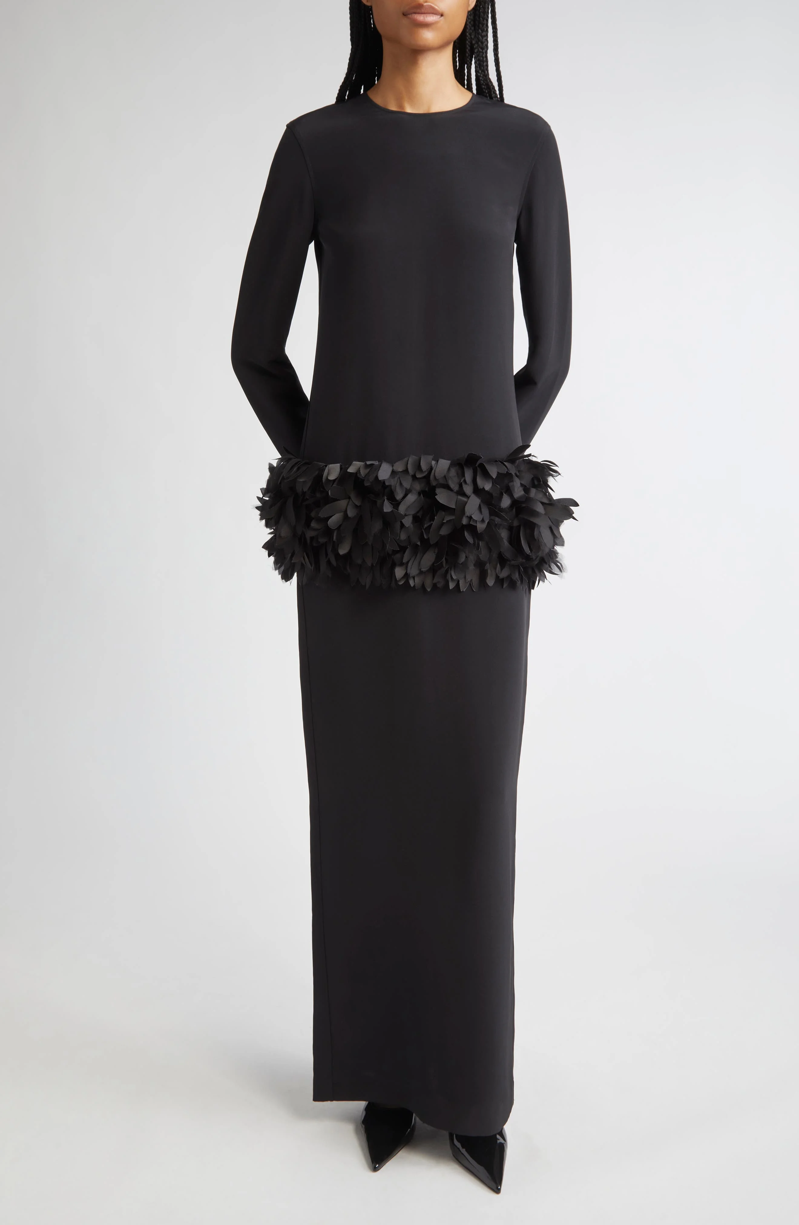 TOTEME Petal Long Sleeve Wool & Silk Evening Dress in Black at Nordstrom - 1