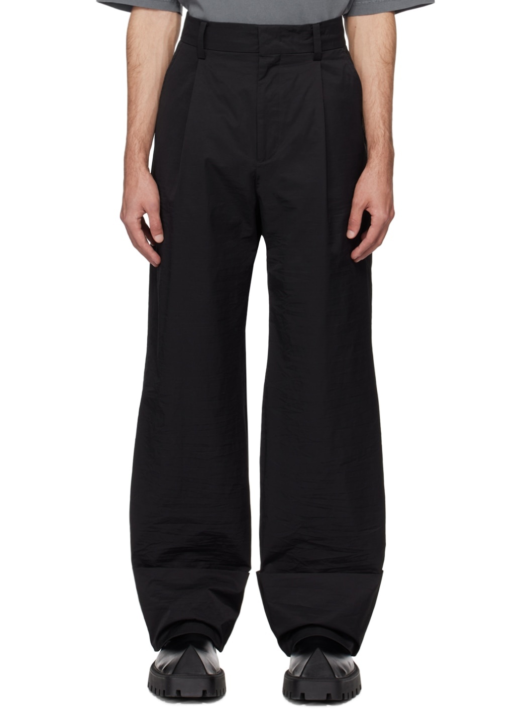 Black Roll-Up Trousers - 1