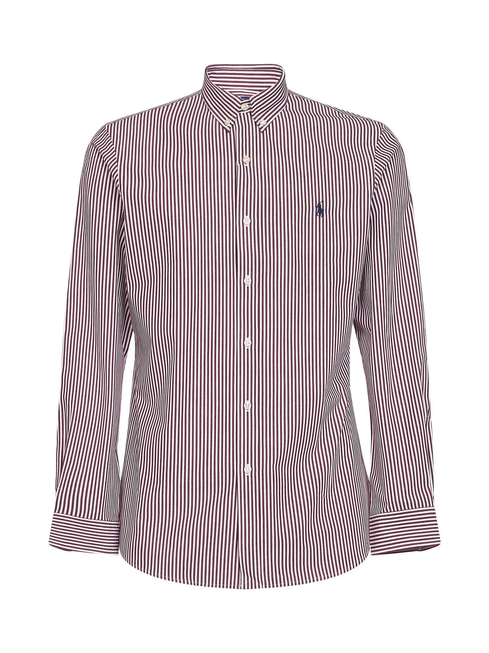 Burgundy and white striped slim-fit Oxford shirt - 1