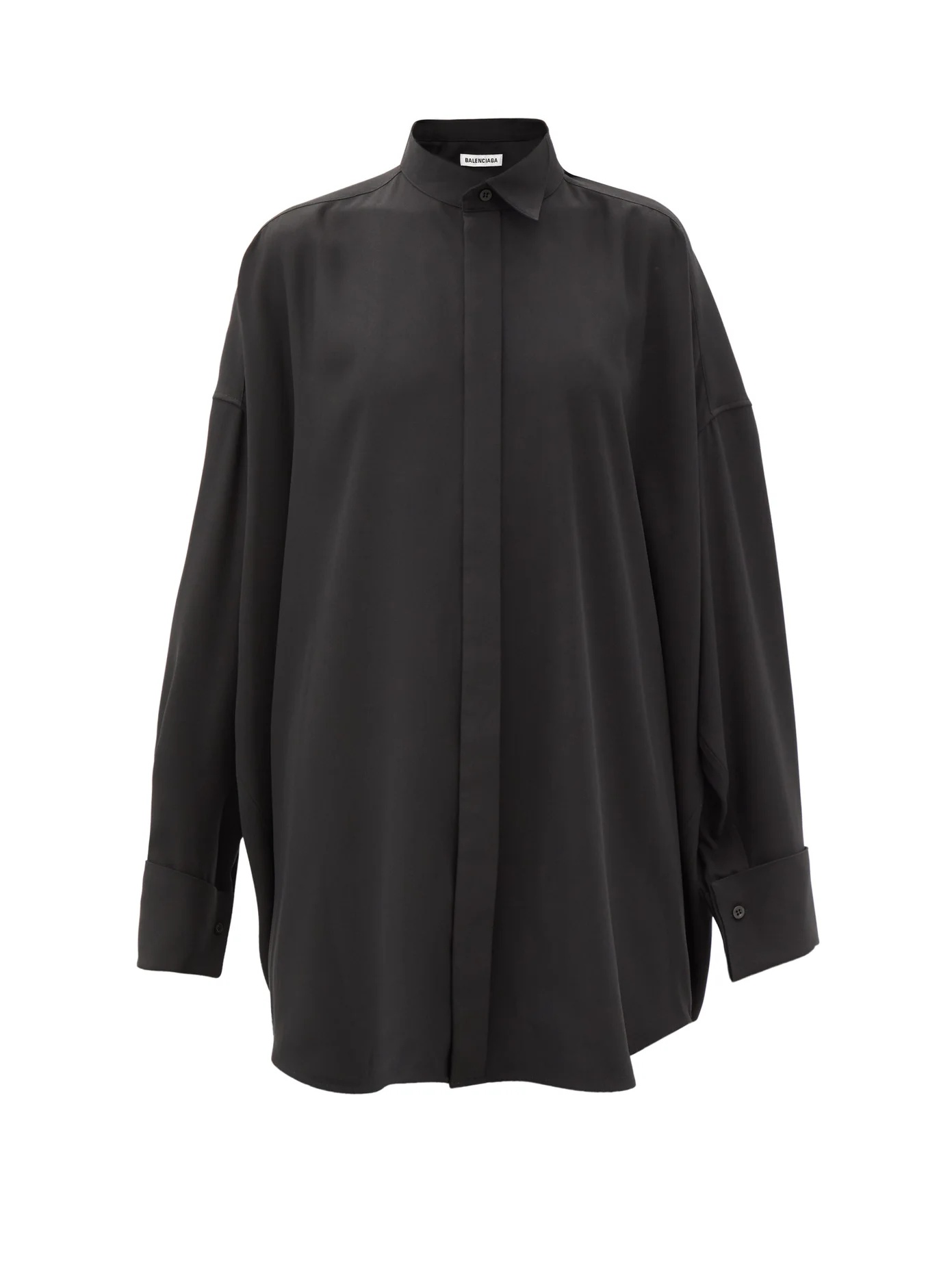 Gathered-nape oversized crepe shirt - 1