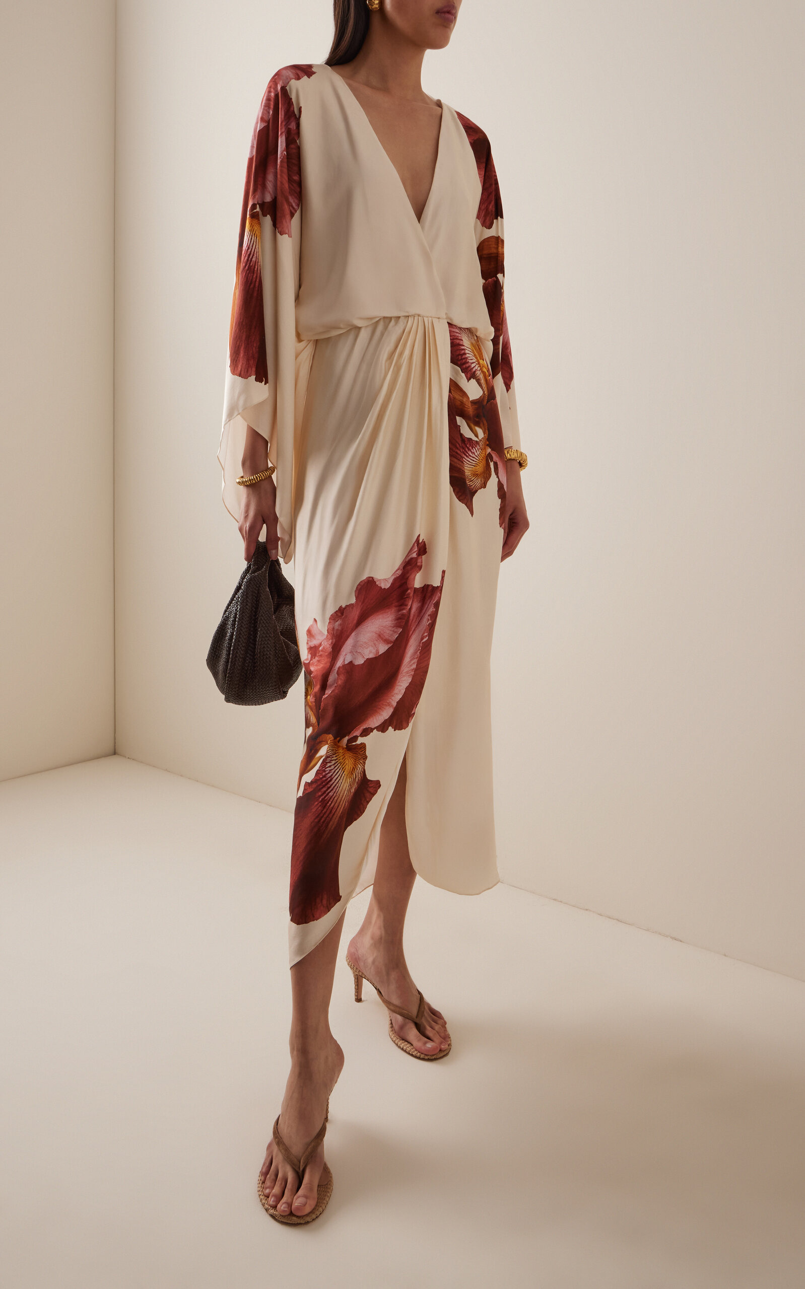 Hilo Ancestral Orchid-Print Crepe Midi Wrap Dress floral - 2