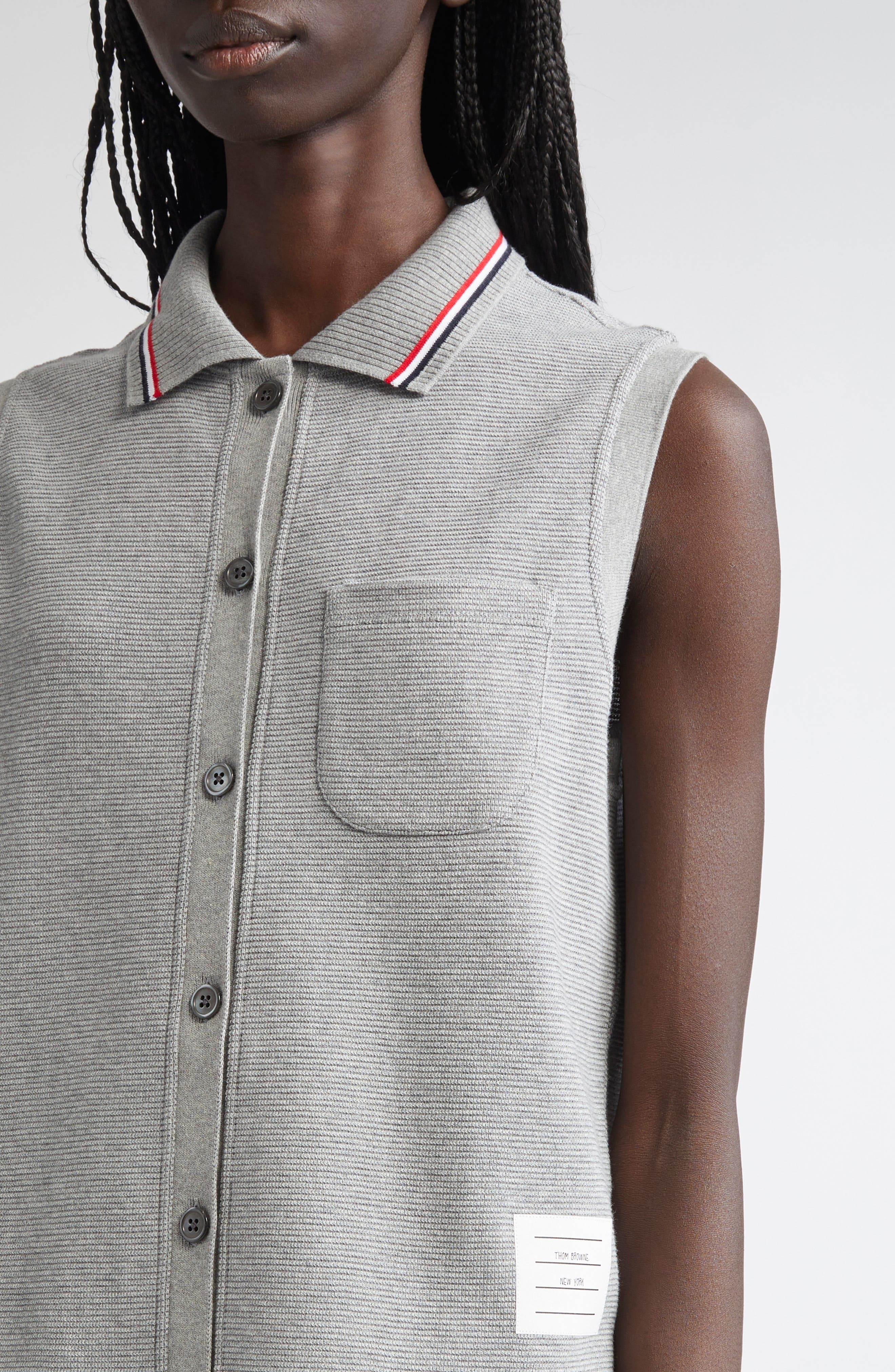 Thom Browne Cotton & Silk Sleeveless Button-Up Shirt in Light Grey at Nordstrom - 5
