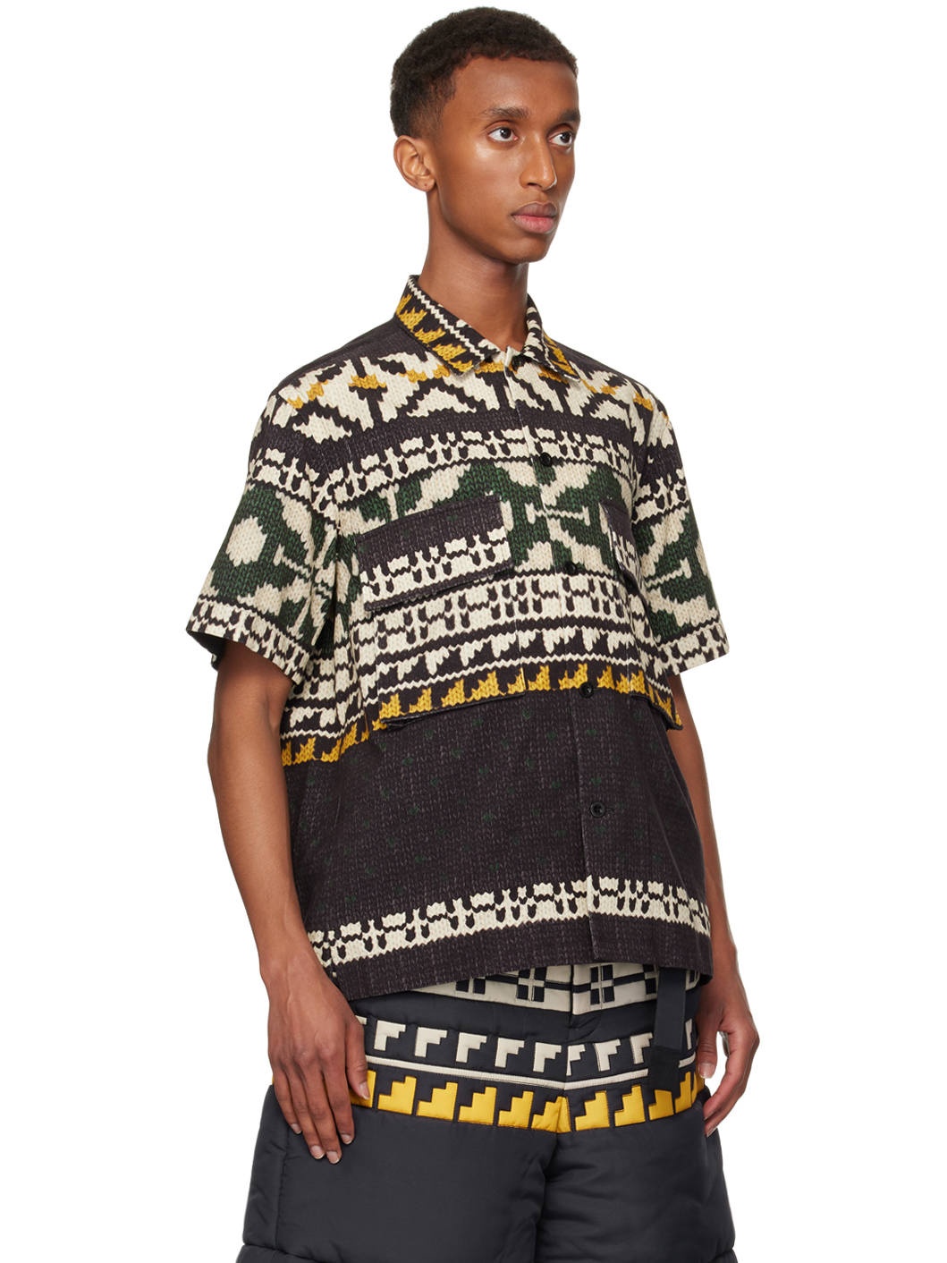 Black & Green Knit Print Shirt - 2