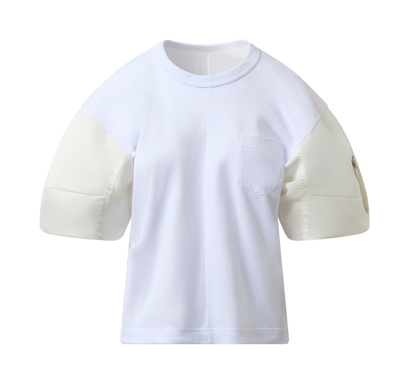 sacai Nylon Twill Cotton Jersey T-Shirt in Off White outlook