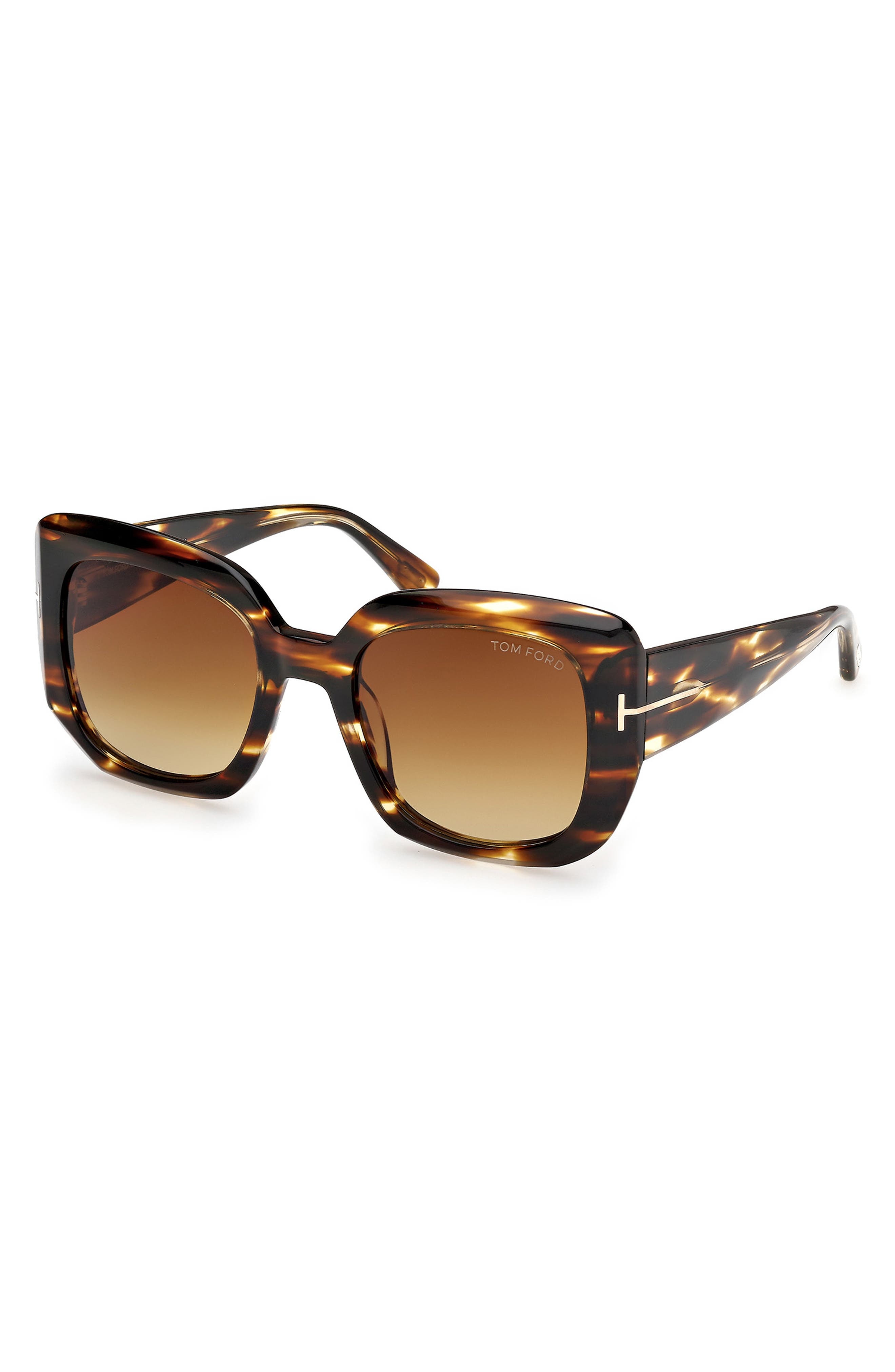 TOM FORD Carla 52mm Square Sunglasses in Shiny Brown Striped Honey at Nordstrom - 2