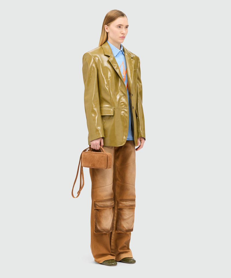 Olive green single-breasted vinyl jacket 4