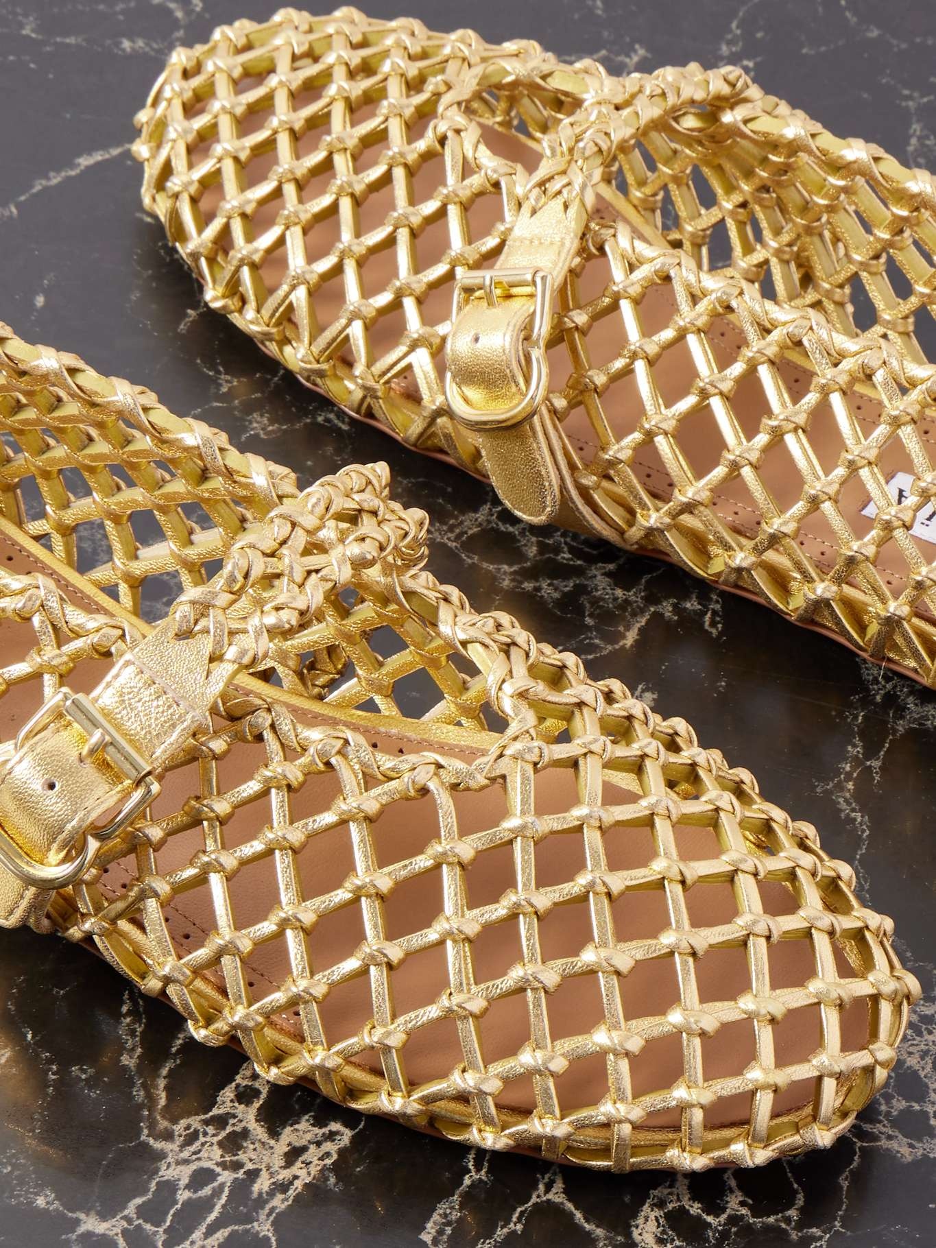 Metallic woven leather ballet flats Gold - 4
