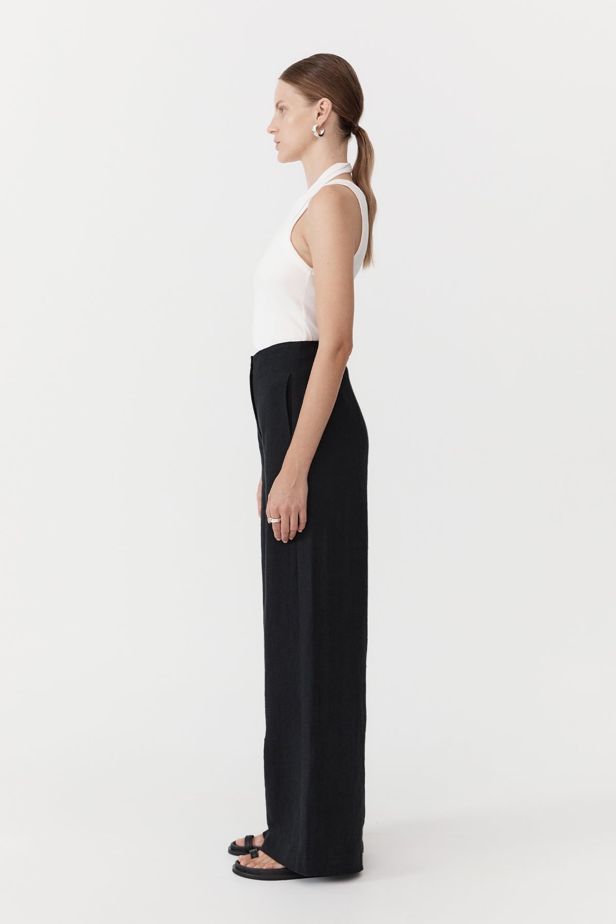 Linen Wide Leg Pants - Black - 3