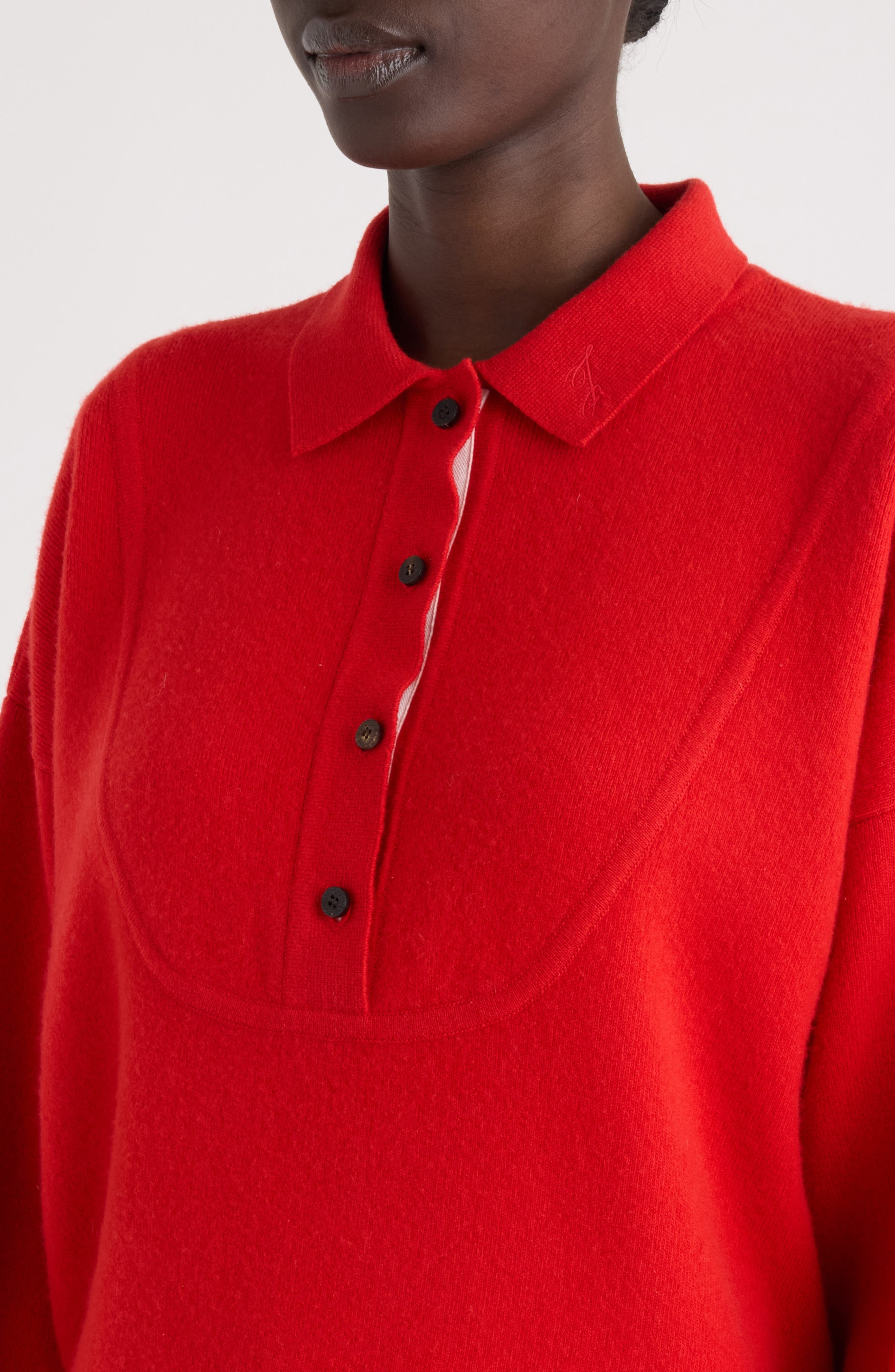 Jacquemus La Maille Vareuse Pallone Merino Wool & Cashmere Polo Sweater in Red at Nordstrom - 5