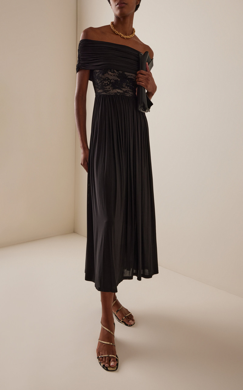 Zimmermann Off-The-Shoulder Lace-Detailed Jersey Maxi Dress black outlook