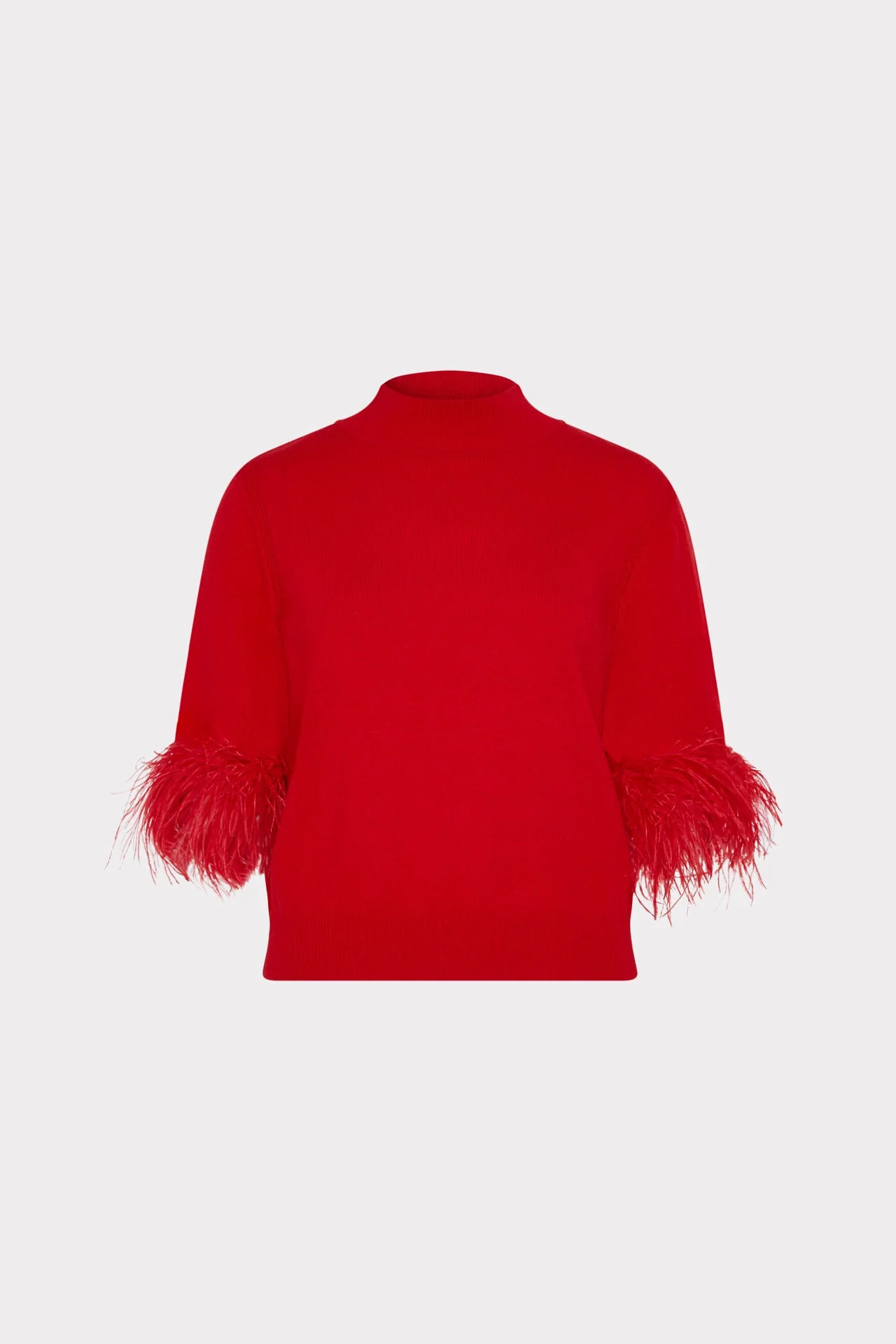 Short Sleeve Feather Mockneck Sweater - 1