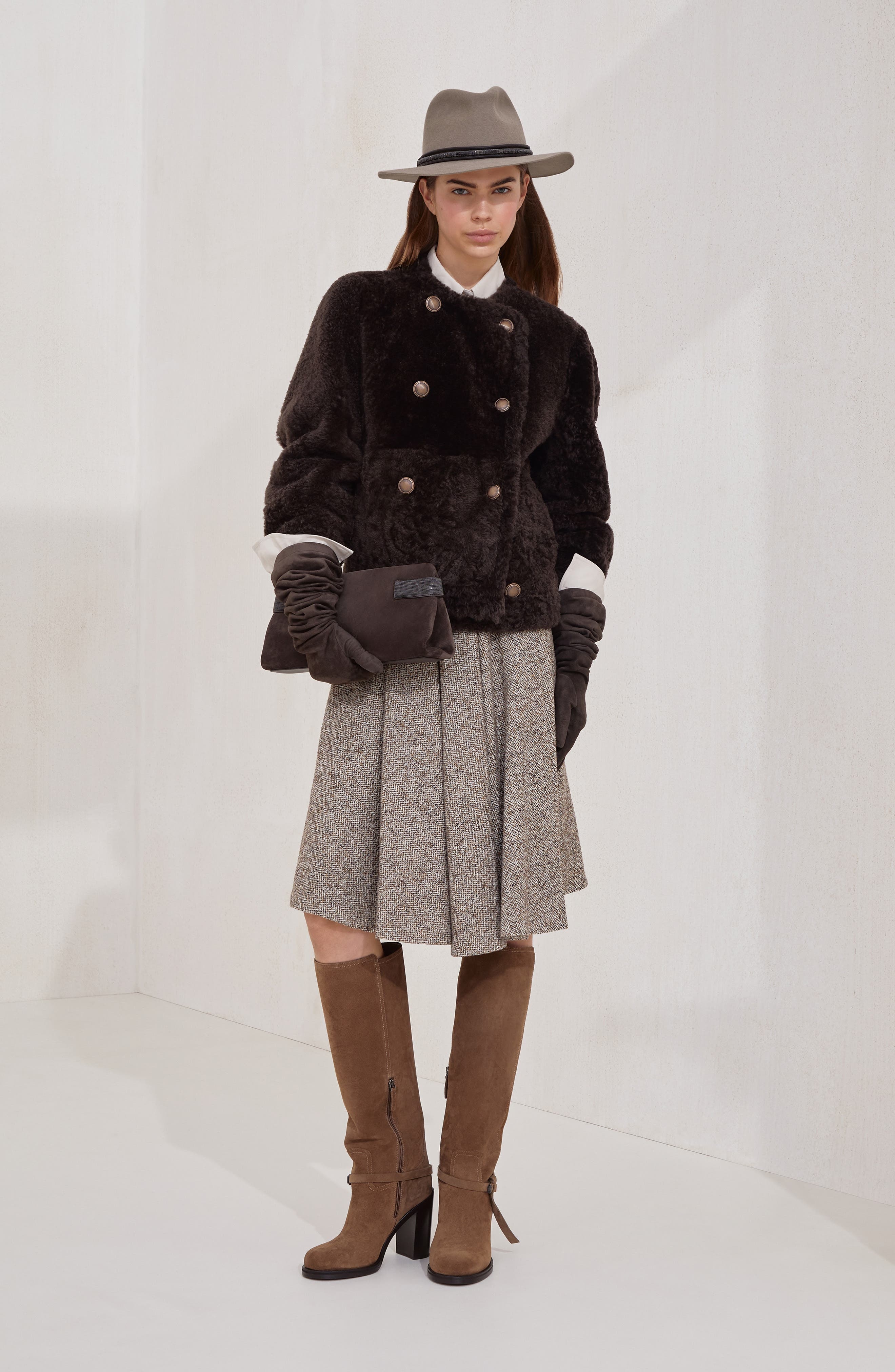 Brunello Cucinelli Flecked chevron kilt skirt in Rope at Nordstrom - 5