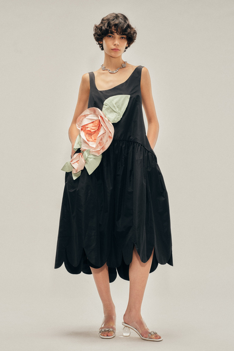 Pressed Rosette Tilted Neck Petal Hem Dress 1